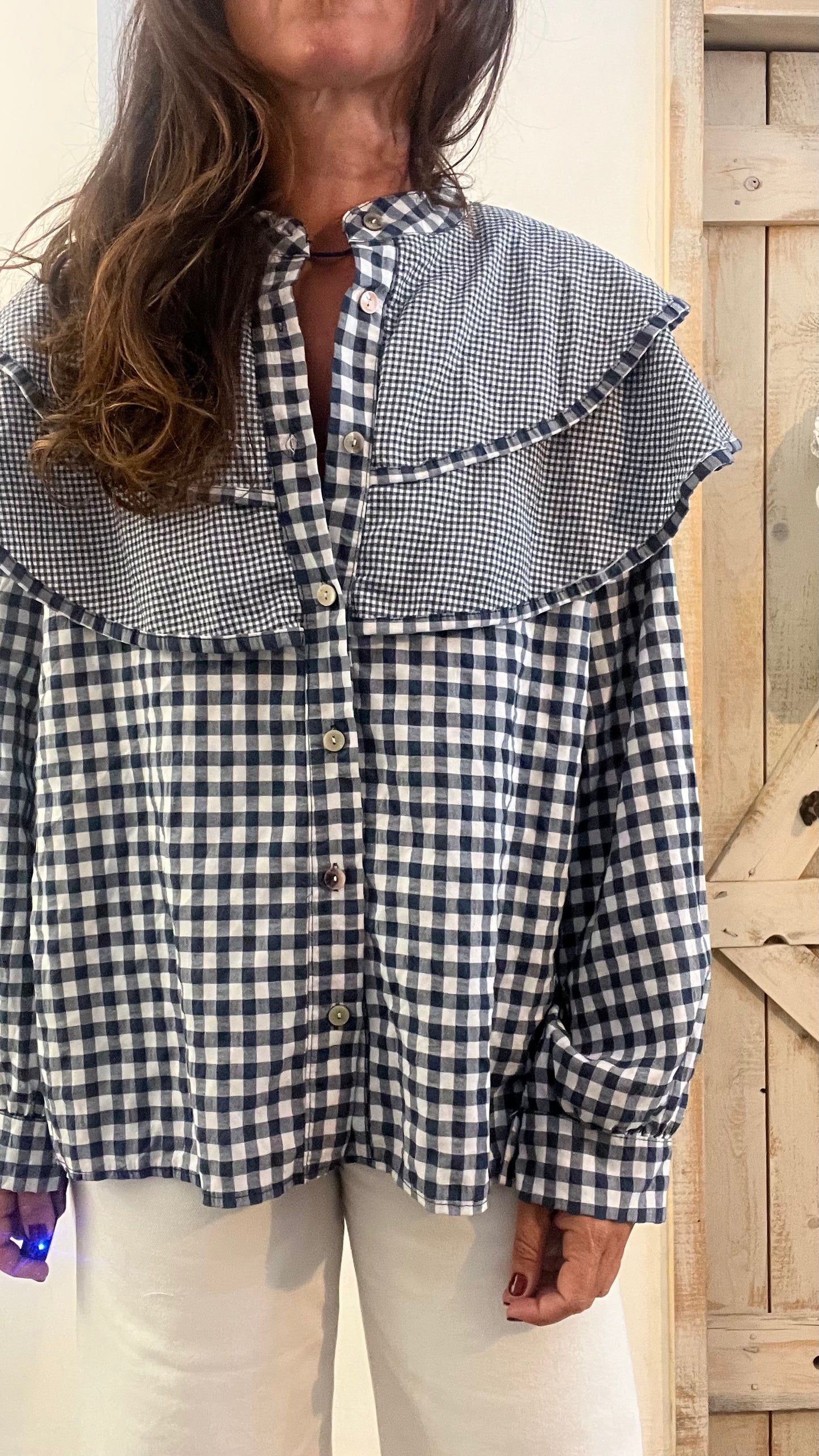 Camicia Vichy con maxi collo
