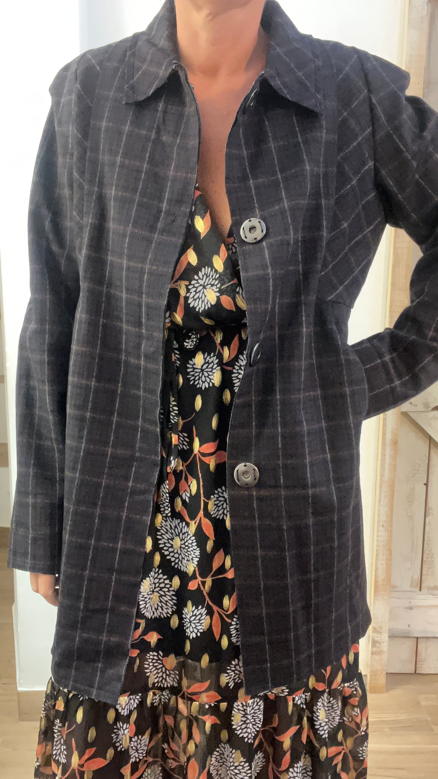 Check print wool coat