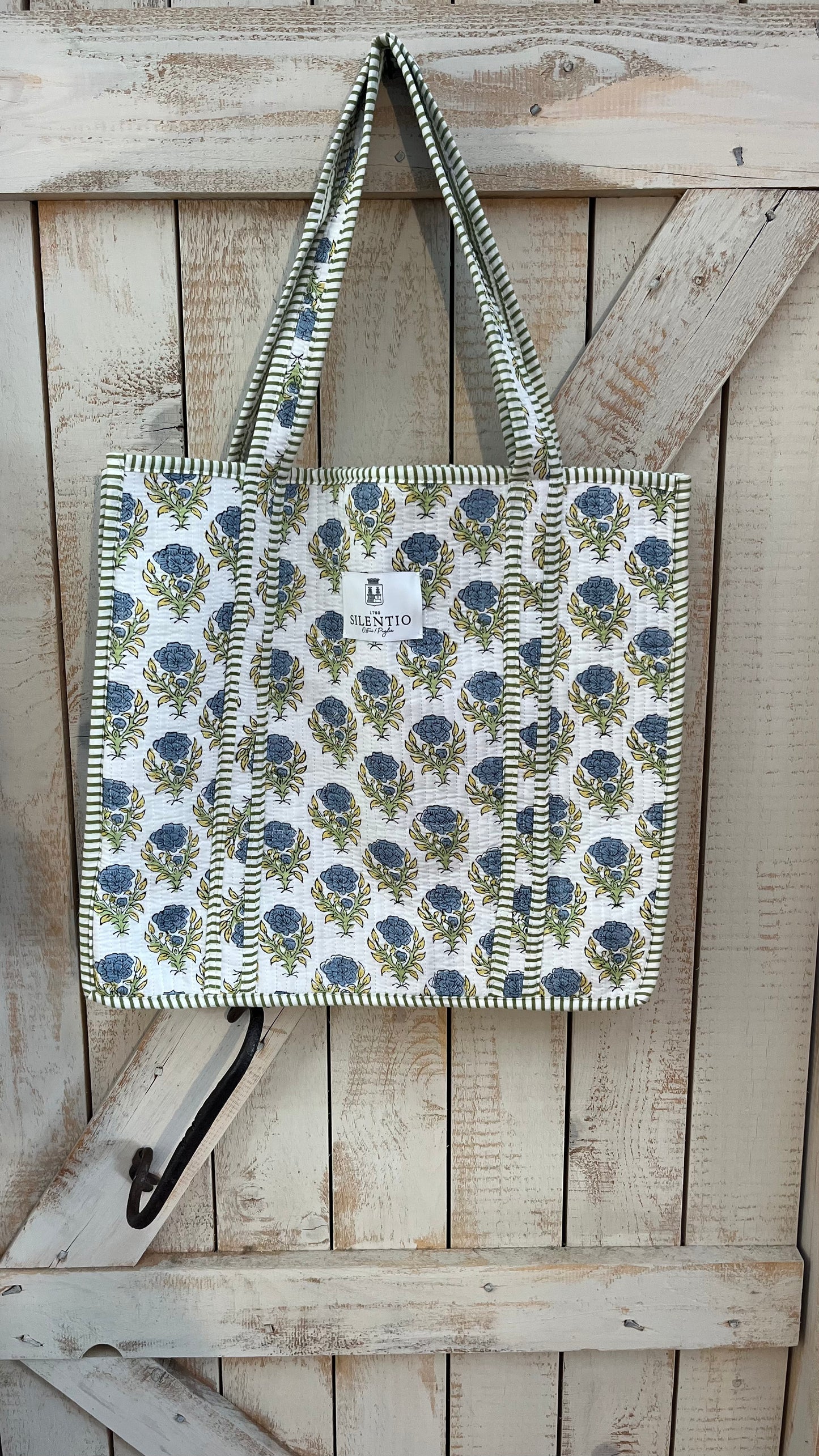 Maxi Shopper di cotone padded stampata a mano