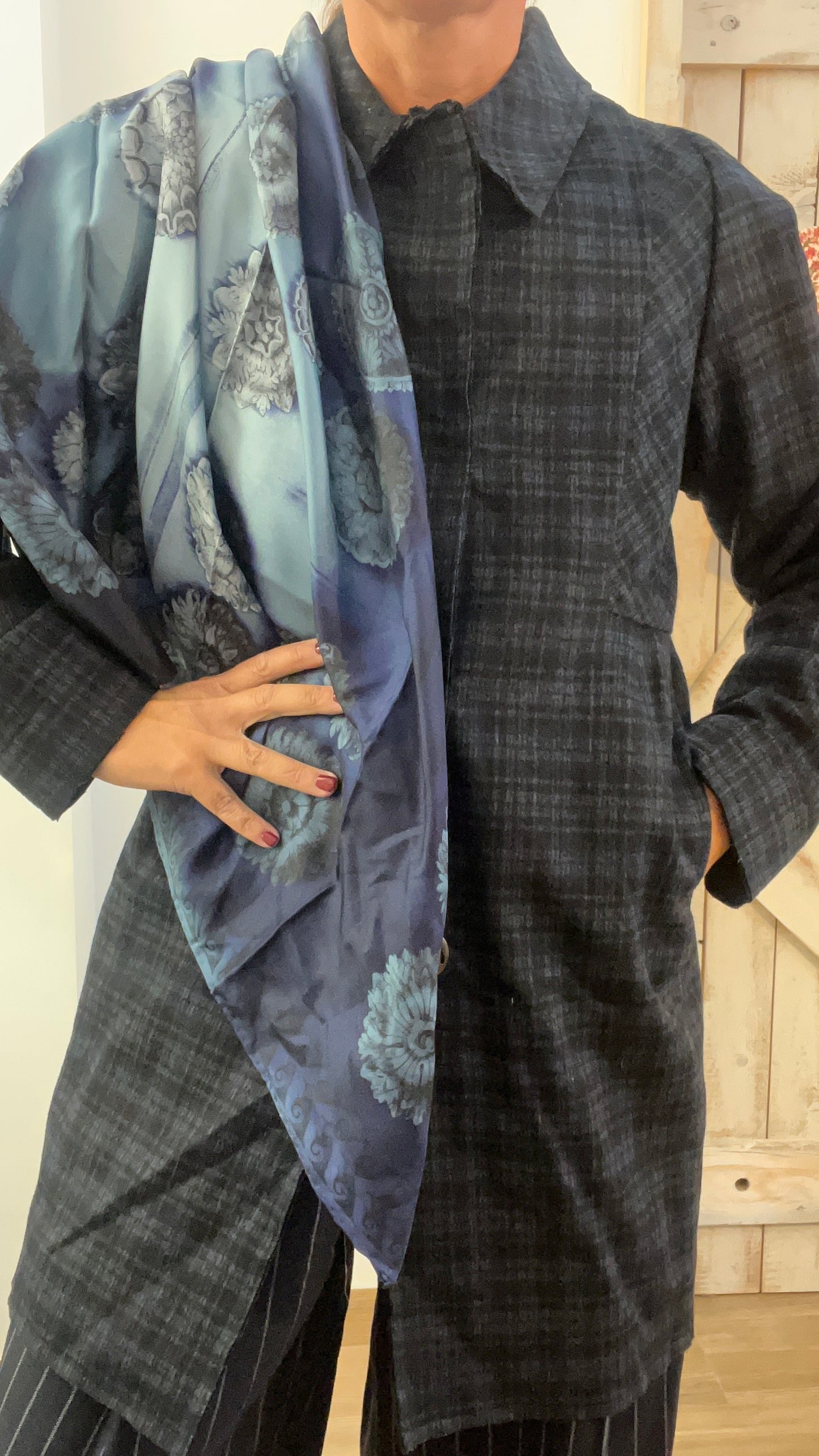 Check print wool coat