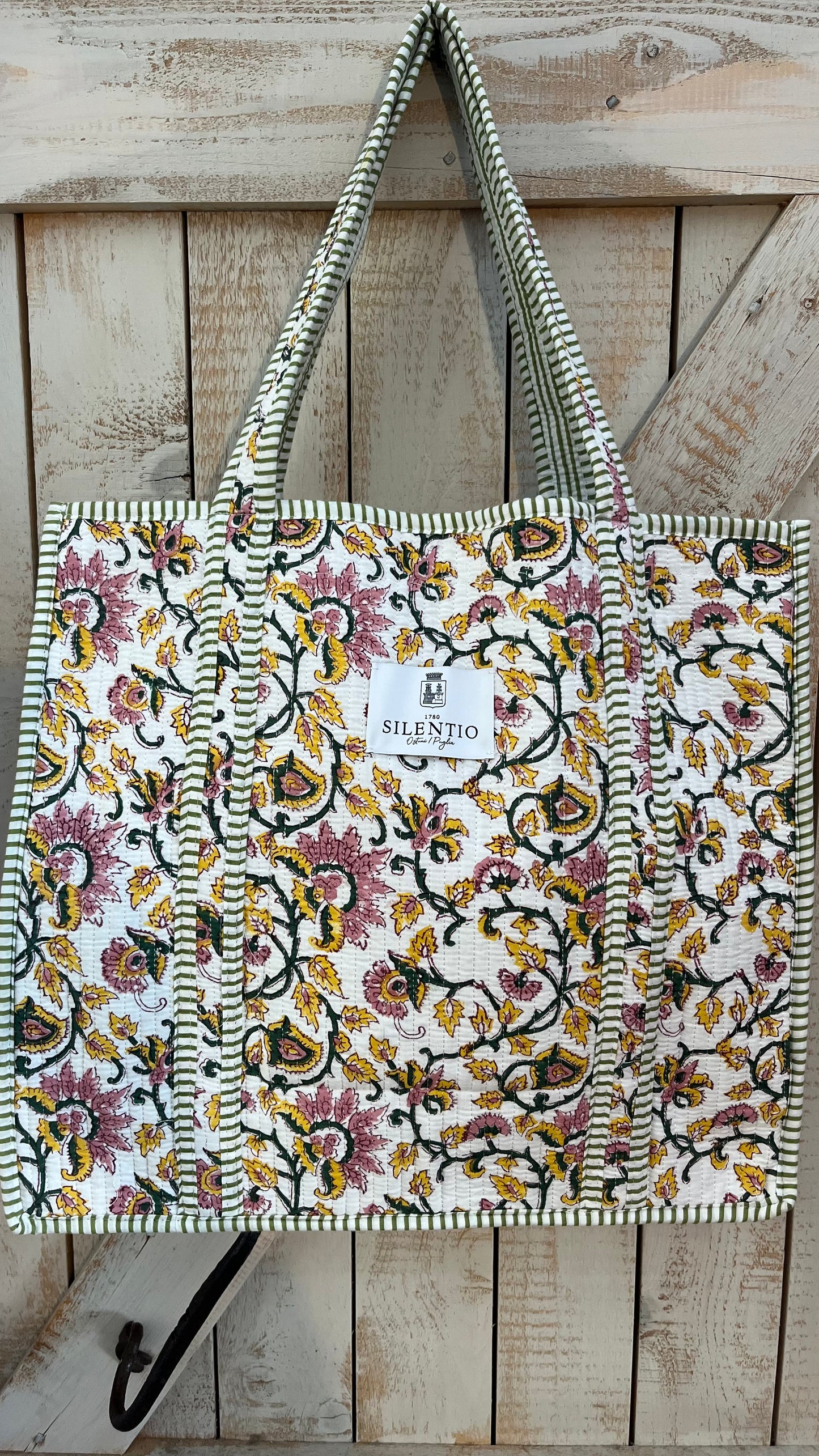 Maxi Shopper di cotone padded stampata a mano