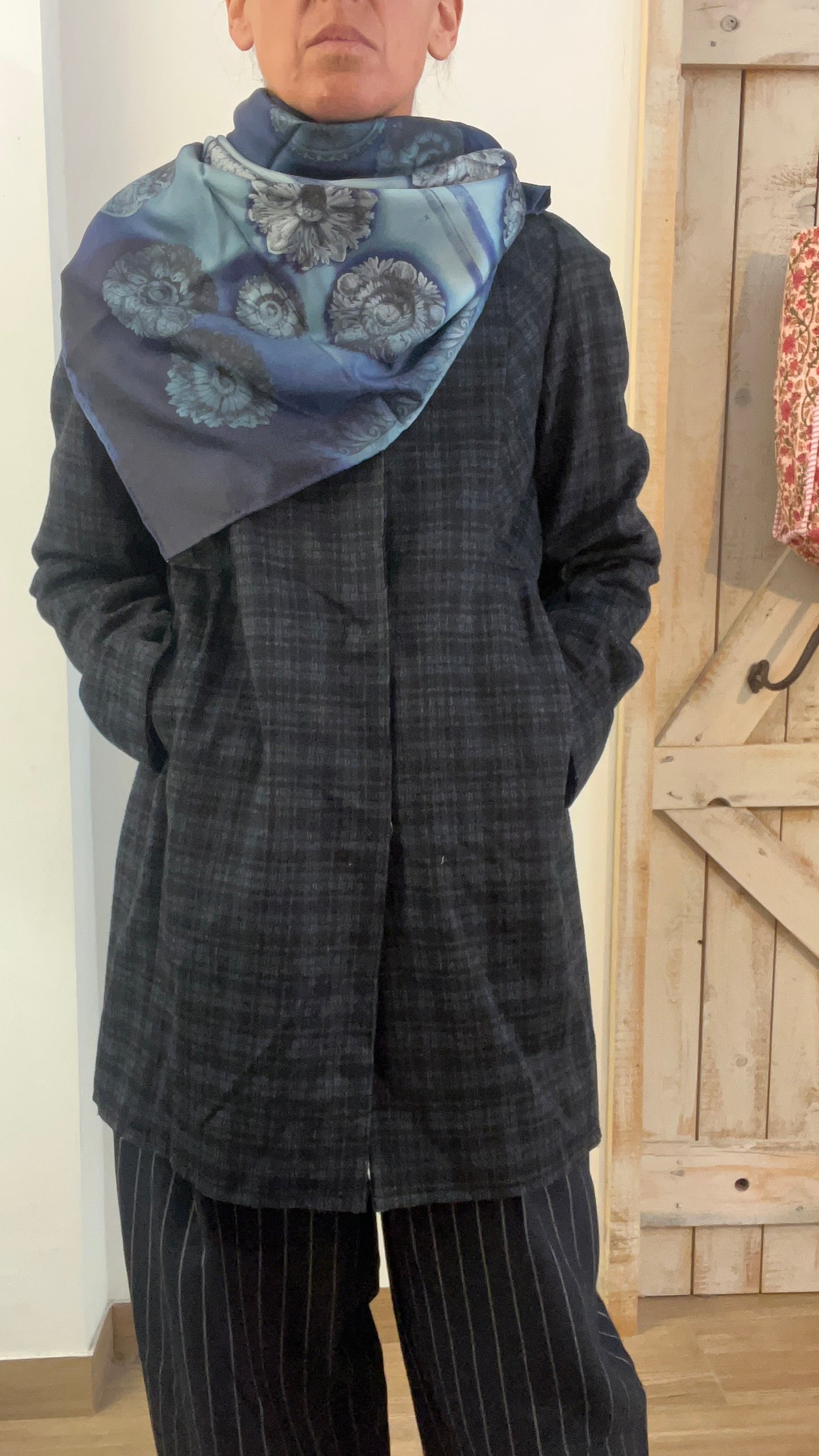 Check print wool coat