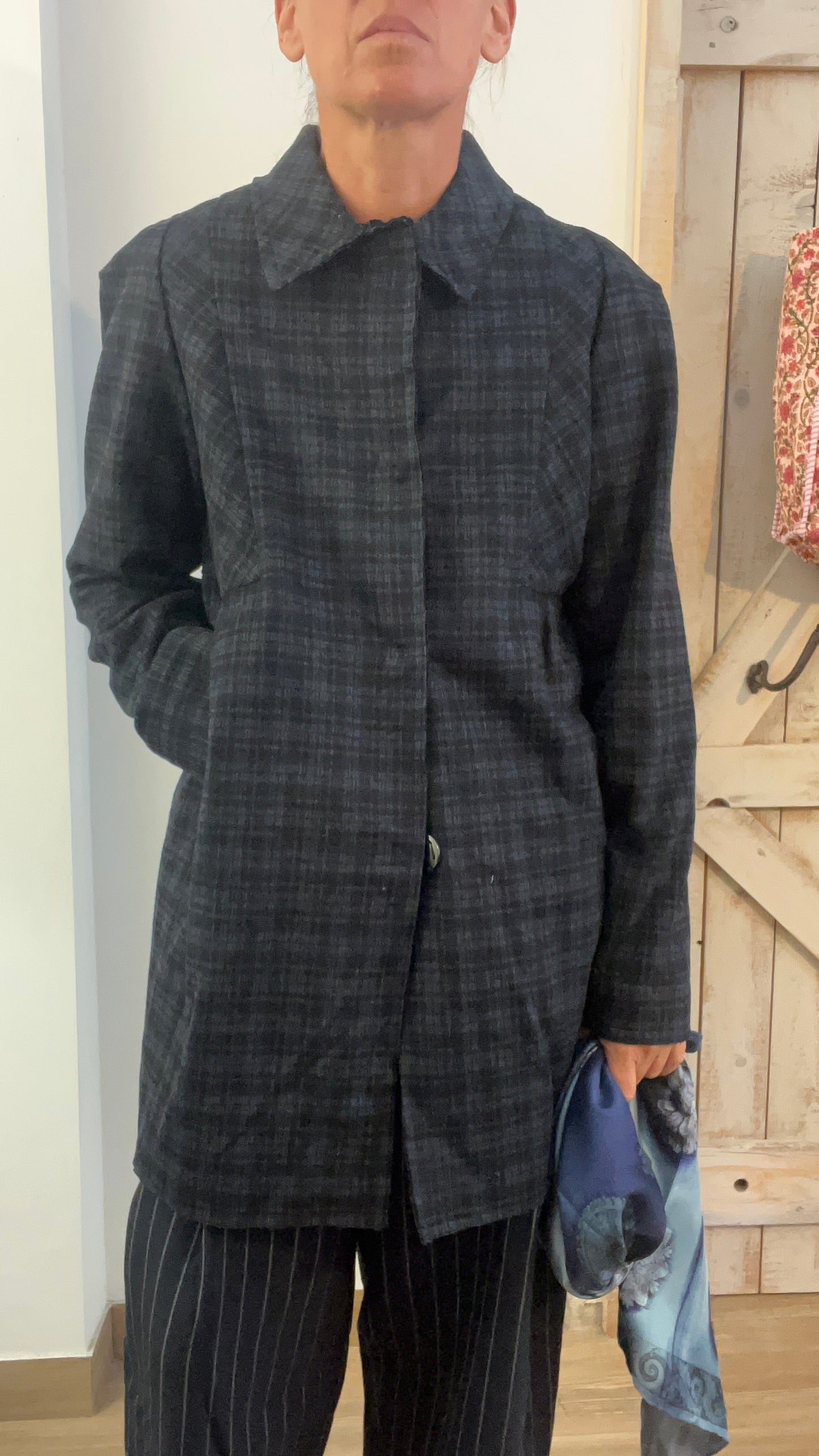 Check print wool coat