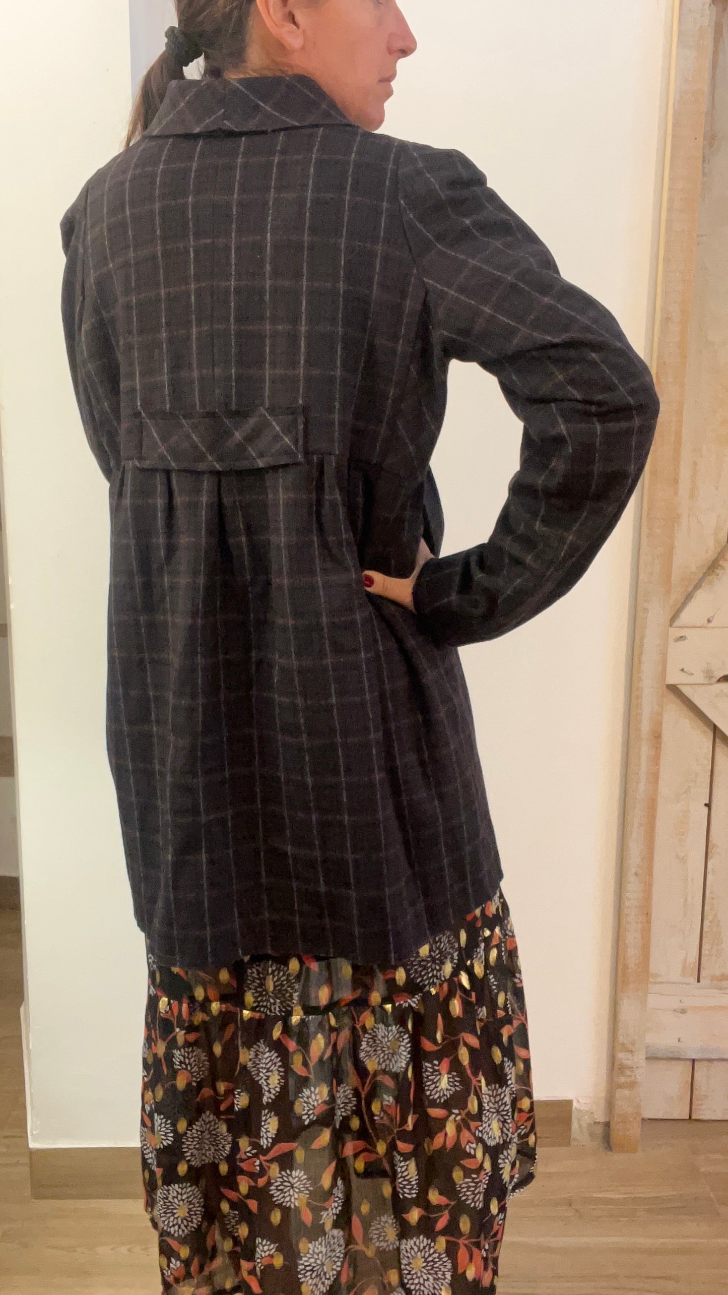 Check print wool coat