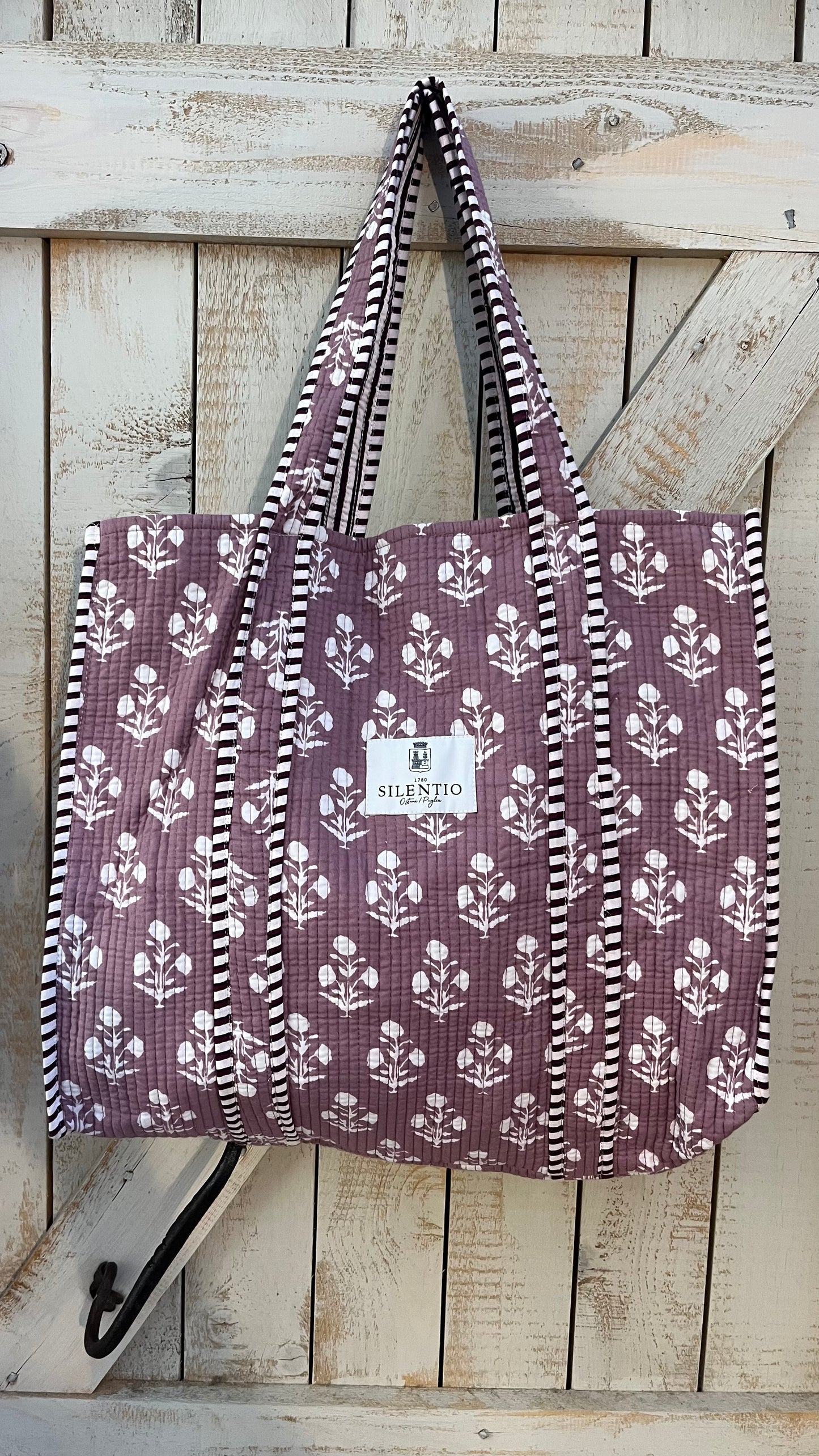 Maxi shopper di cotone padded stampata a mano