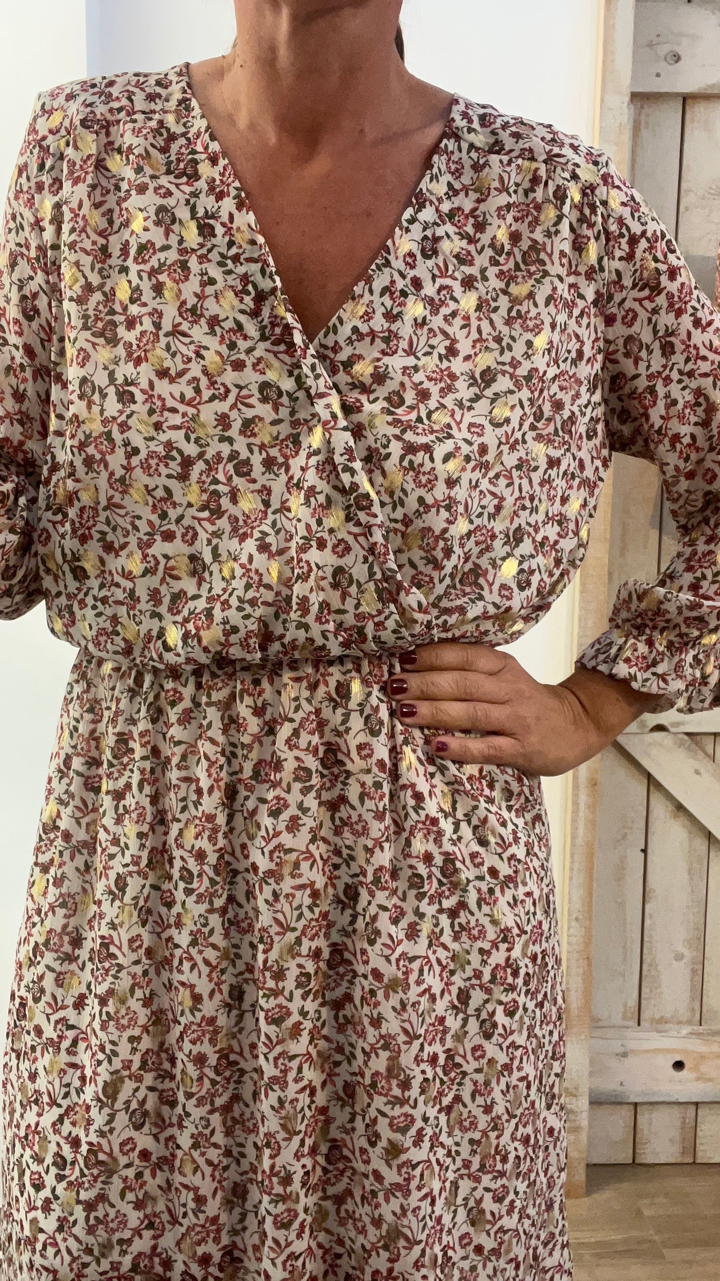 Abito corto stampato con filo di lurex