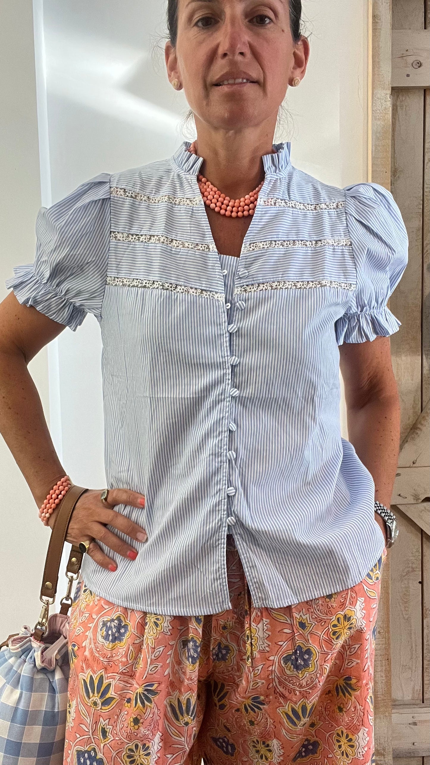 Top di cotone a micro righe