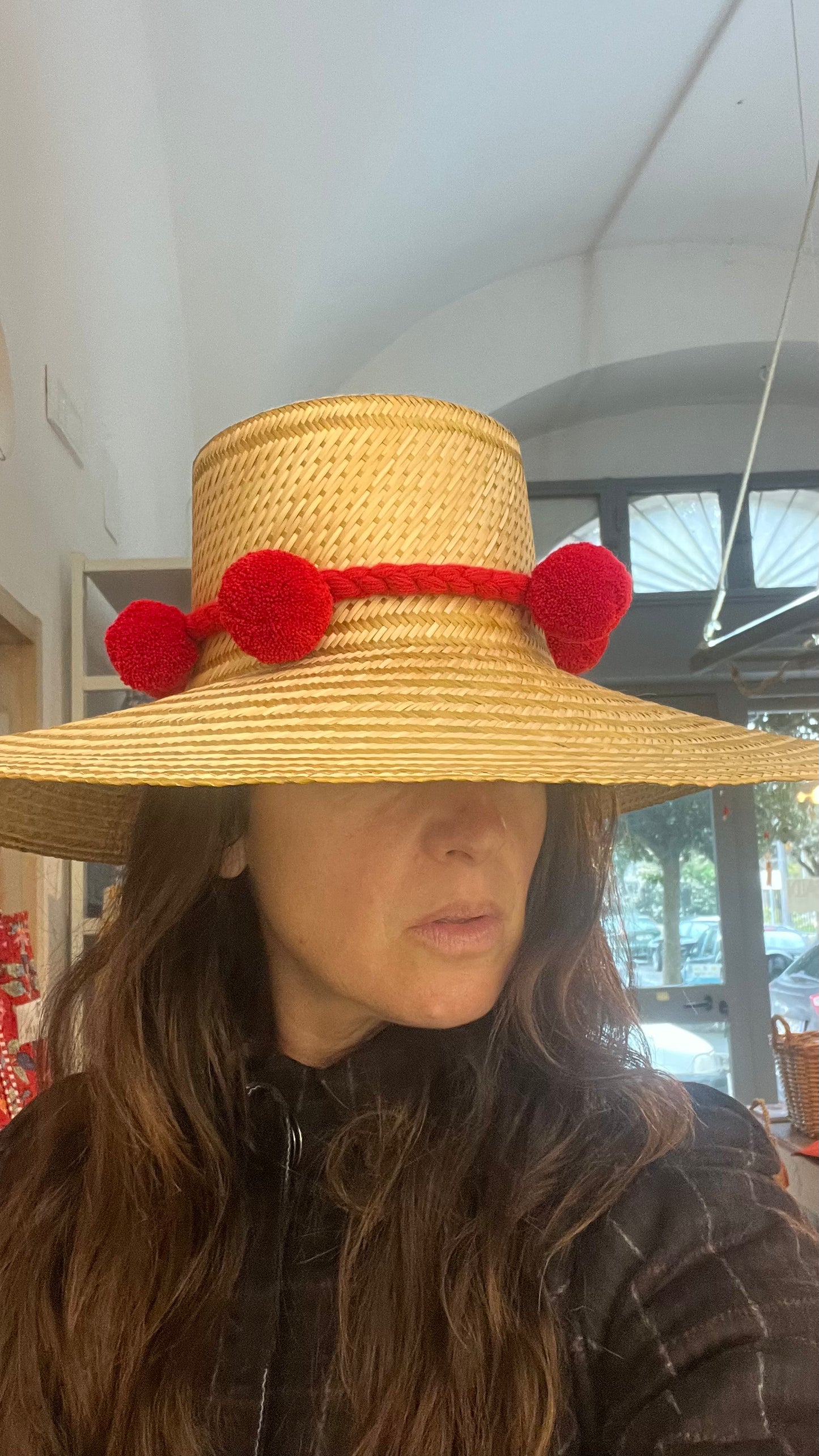 Maxi cappello di paglia con Pom-pon