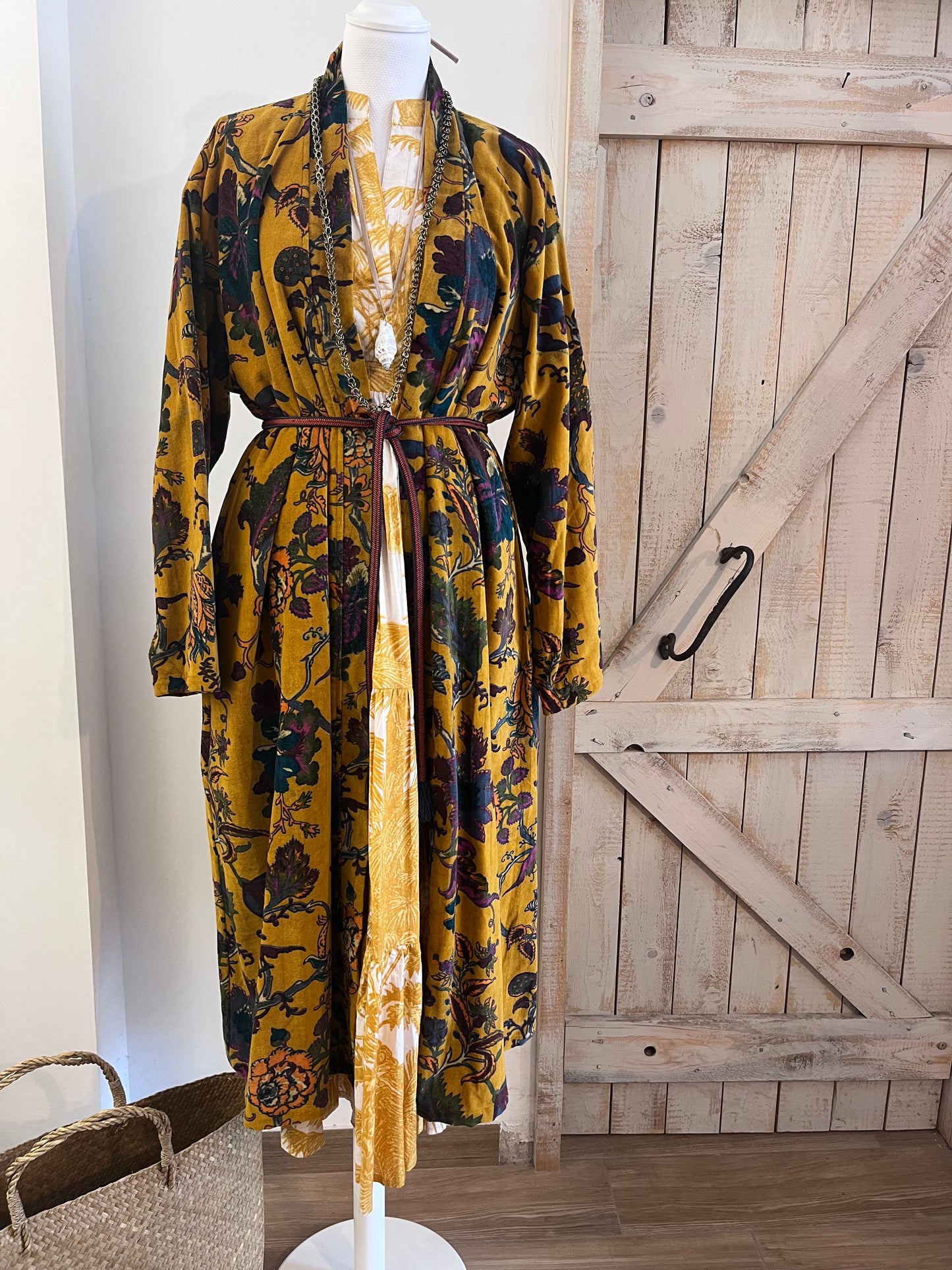 Velvet dressing gown with belt