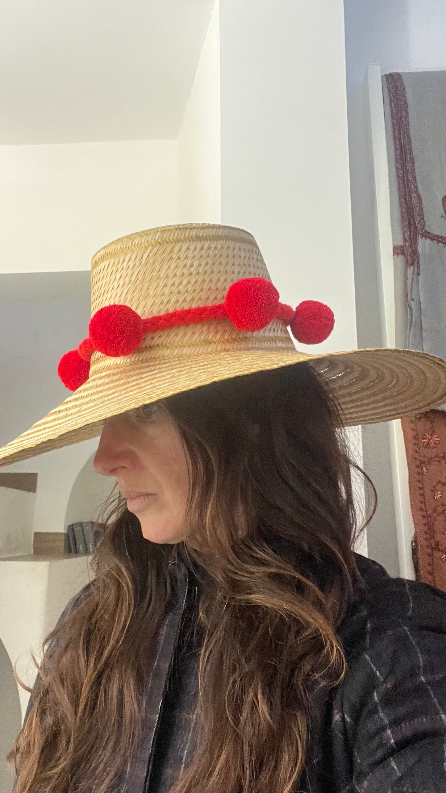 Maxi cappello di paglia con Pom-pon