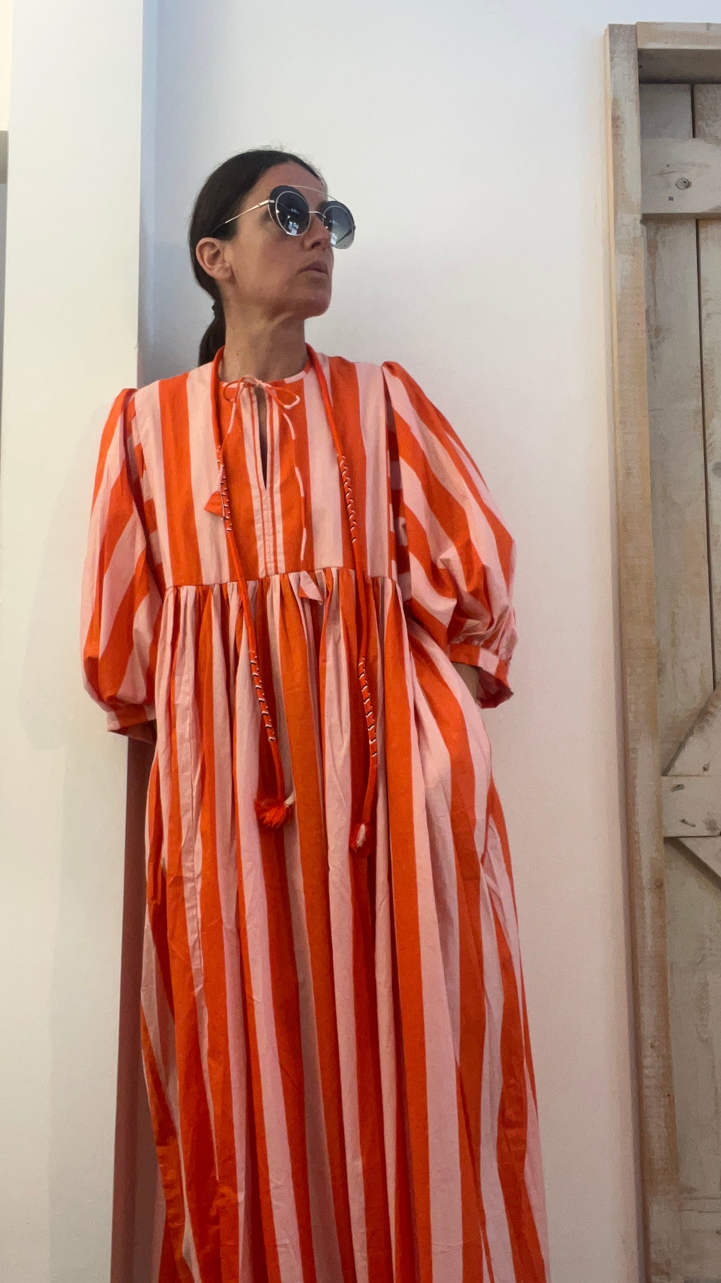 Abito di cotone a maxi righe