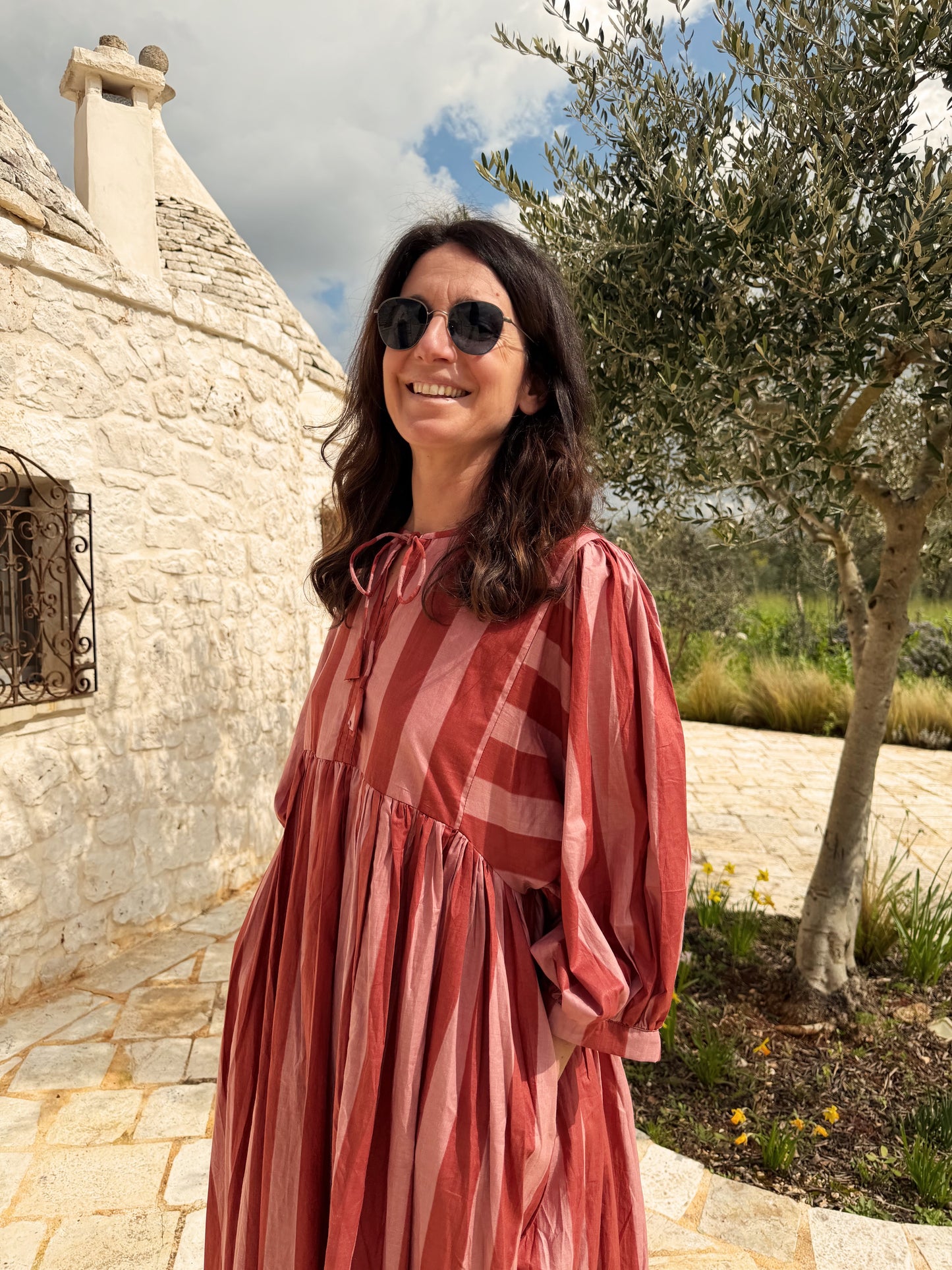 Abito di cotone a maxi righe