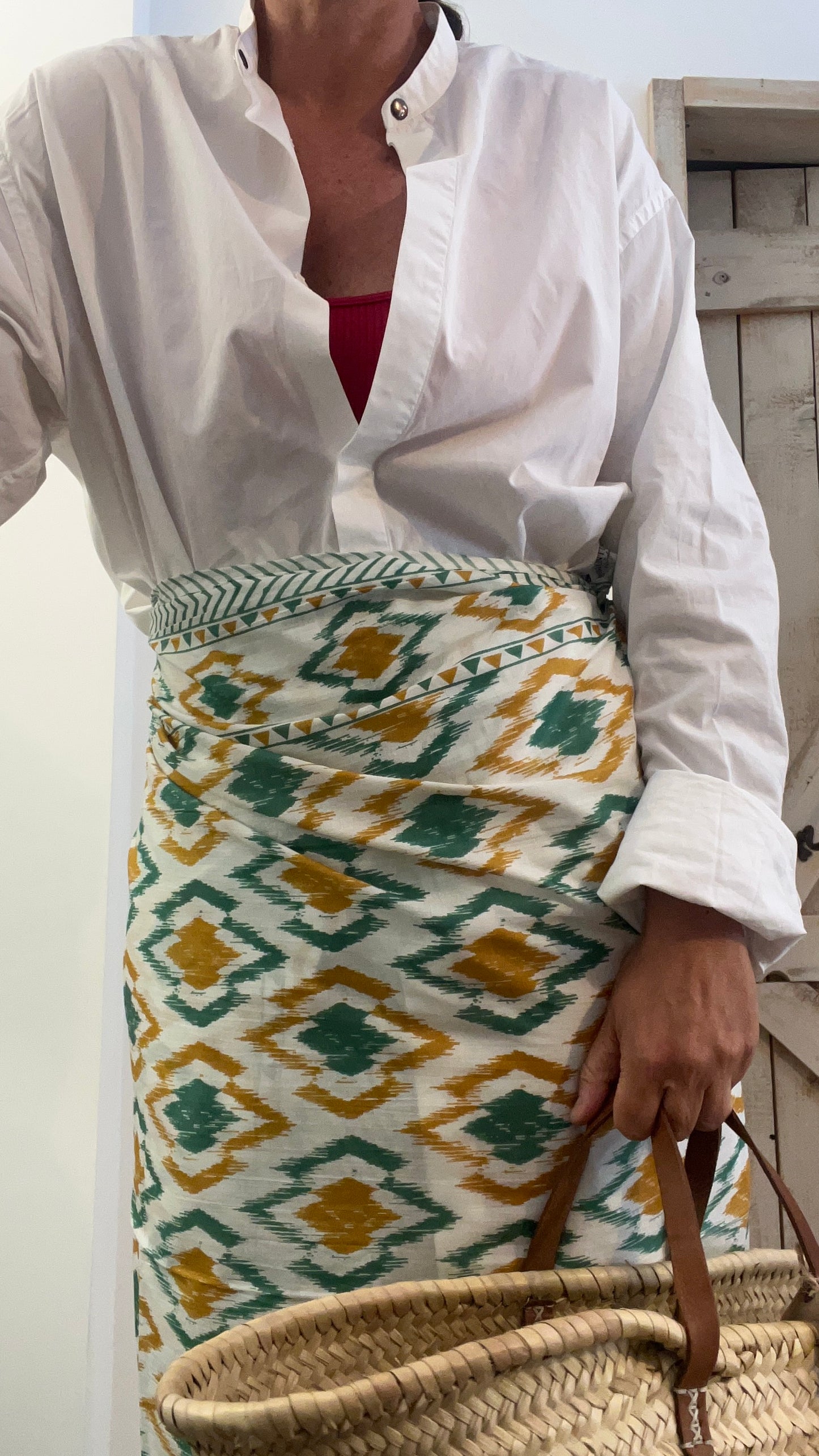 Pareo di cotone stampato a mano