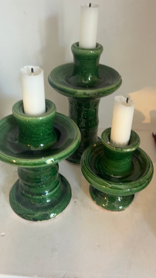 Trittico di portacandele realizzate in terracotta smaltata