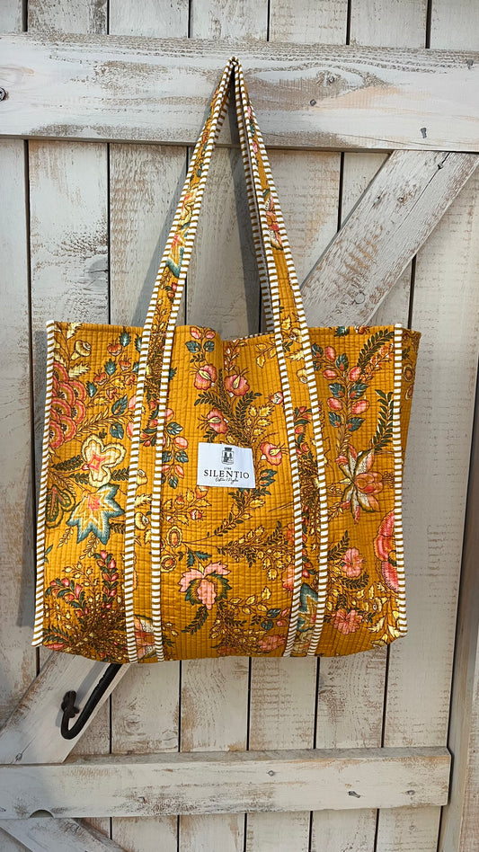Maxi shopper di cotone padded stampata a mano
