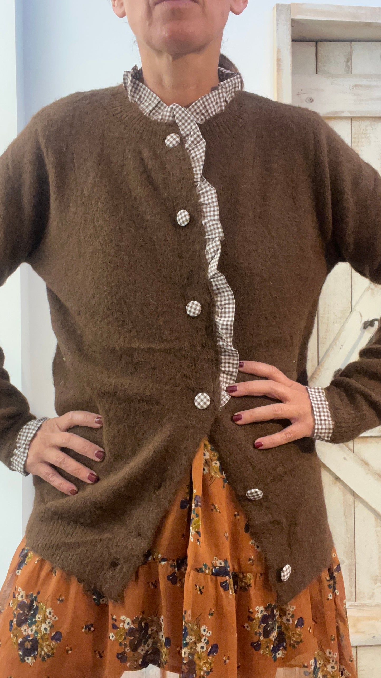 Maglione di lana con rouches Vichy