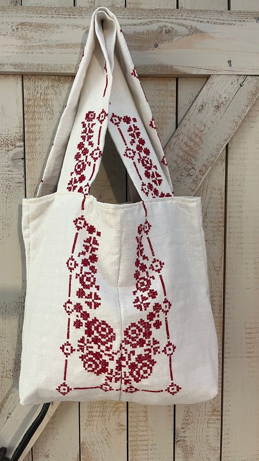 Shopper di cotone ricamata