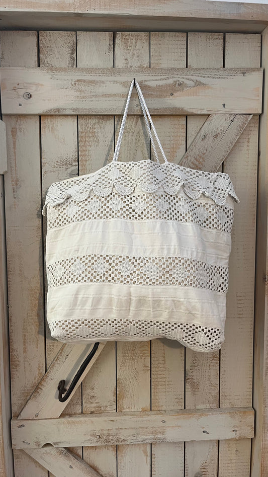 Maxi shopper di cotone con dettagli crochet