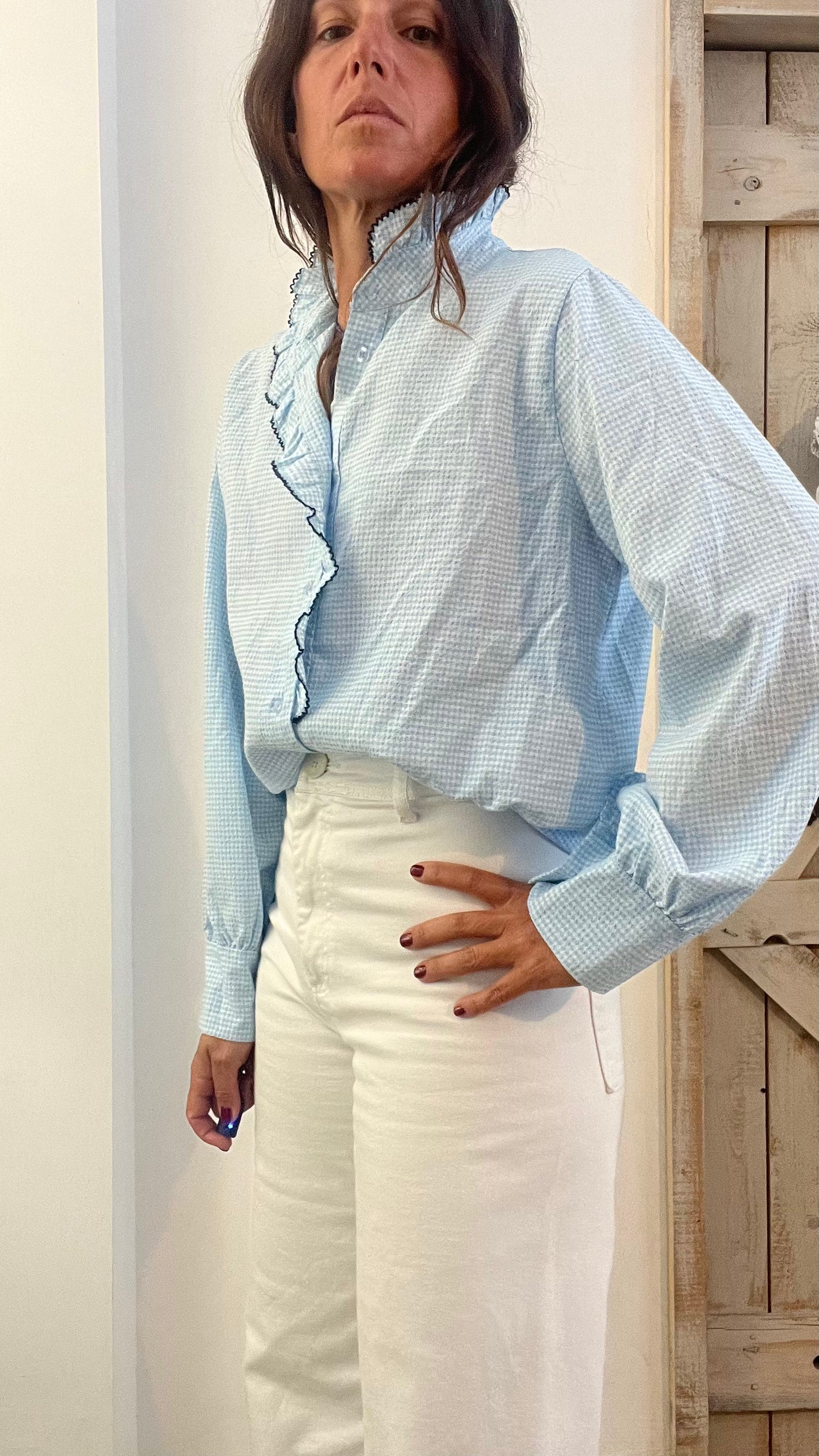 Camicia di cotone seersucker