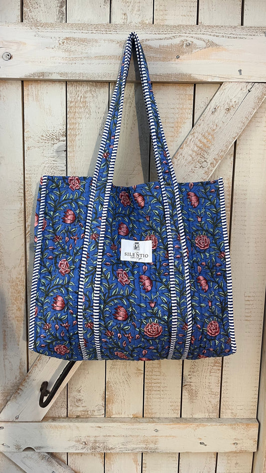 Maxi shopper di cotone padded stampata a mano