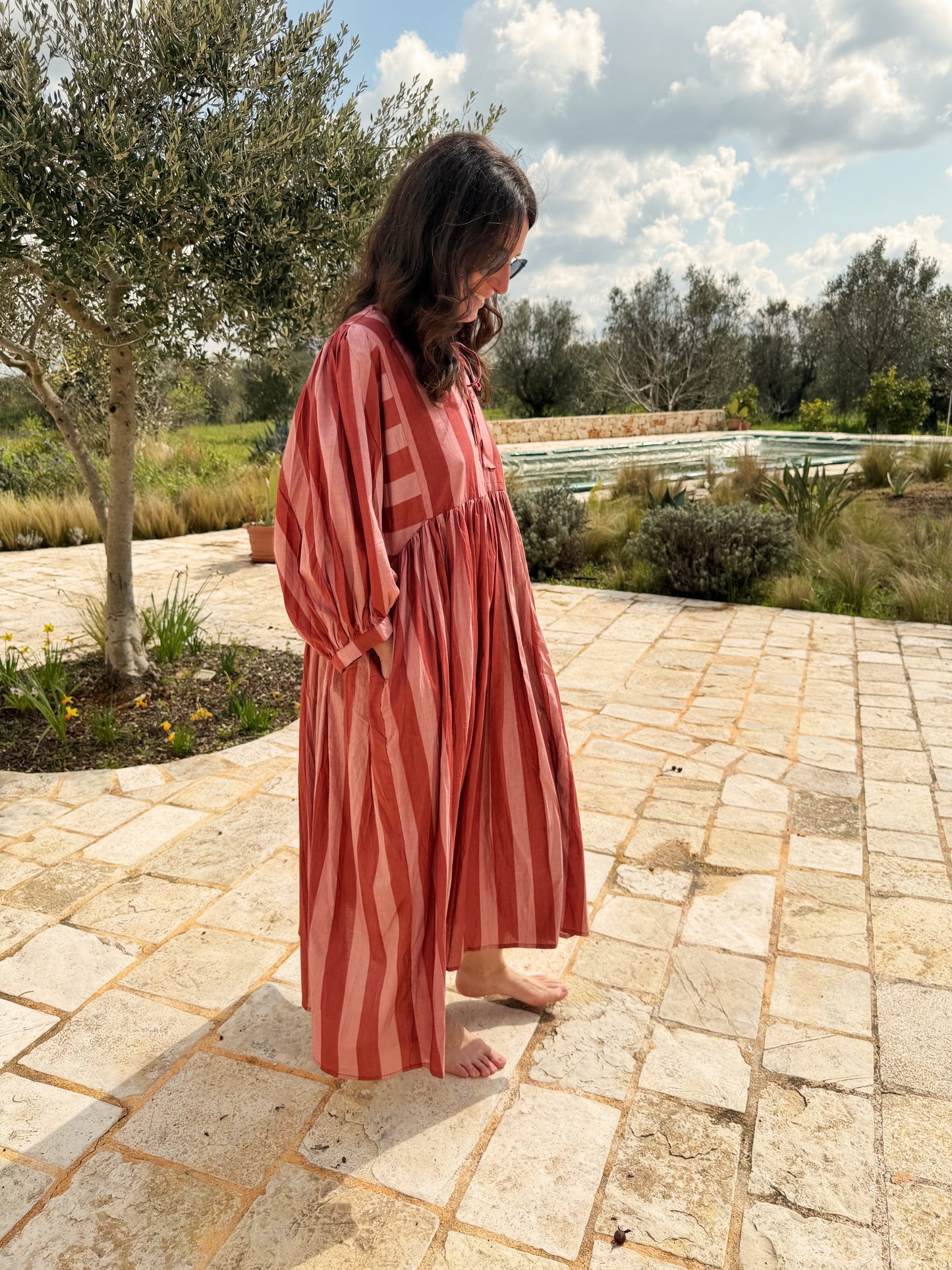 Abito di cotone a maxi righe