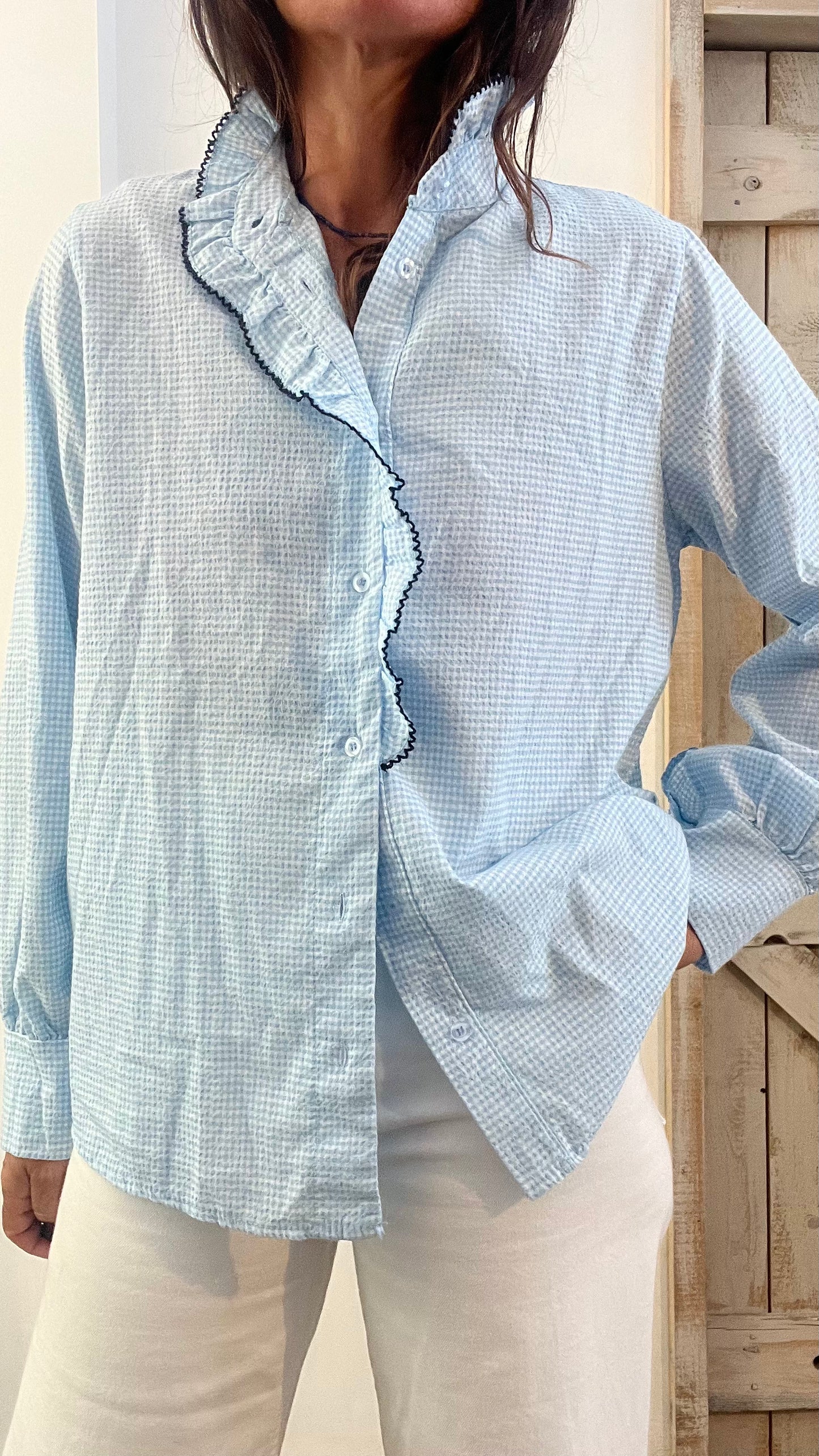 Camicia di cotone seersucker
