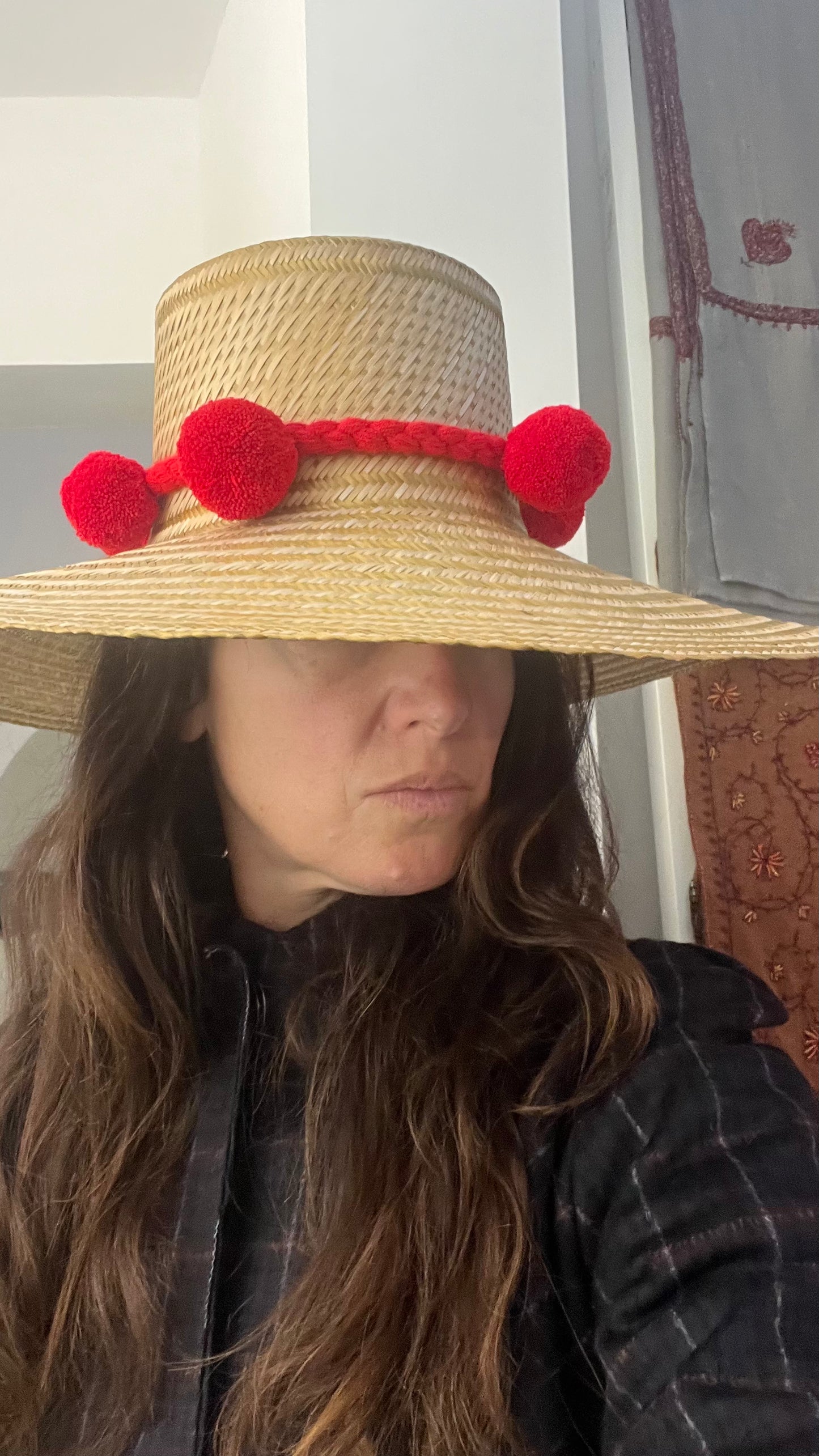 Maxi cappello di paglia con Pom-pon
