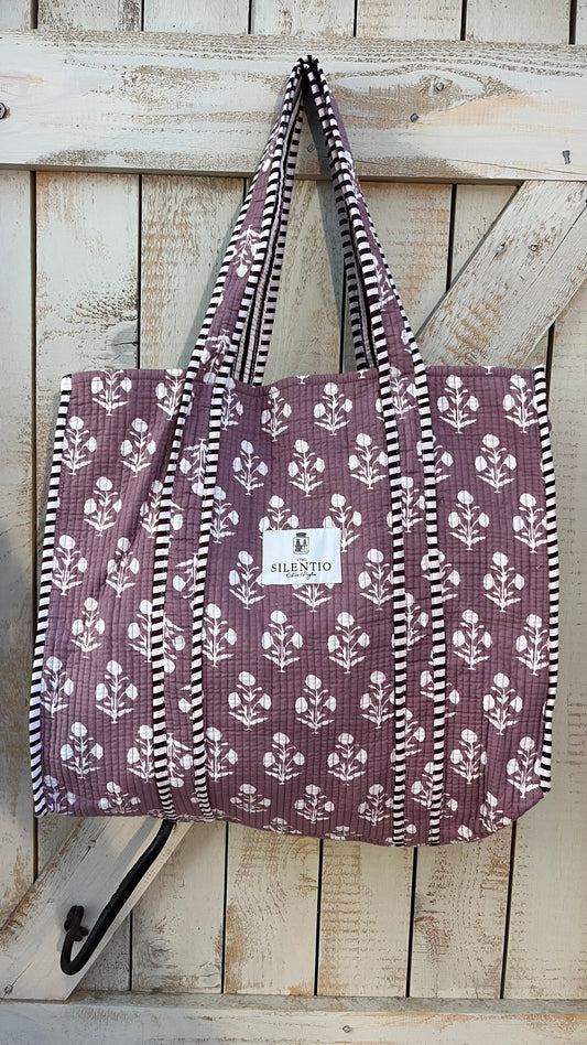 Maxi shopper di cotone padded stampata a mano
