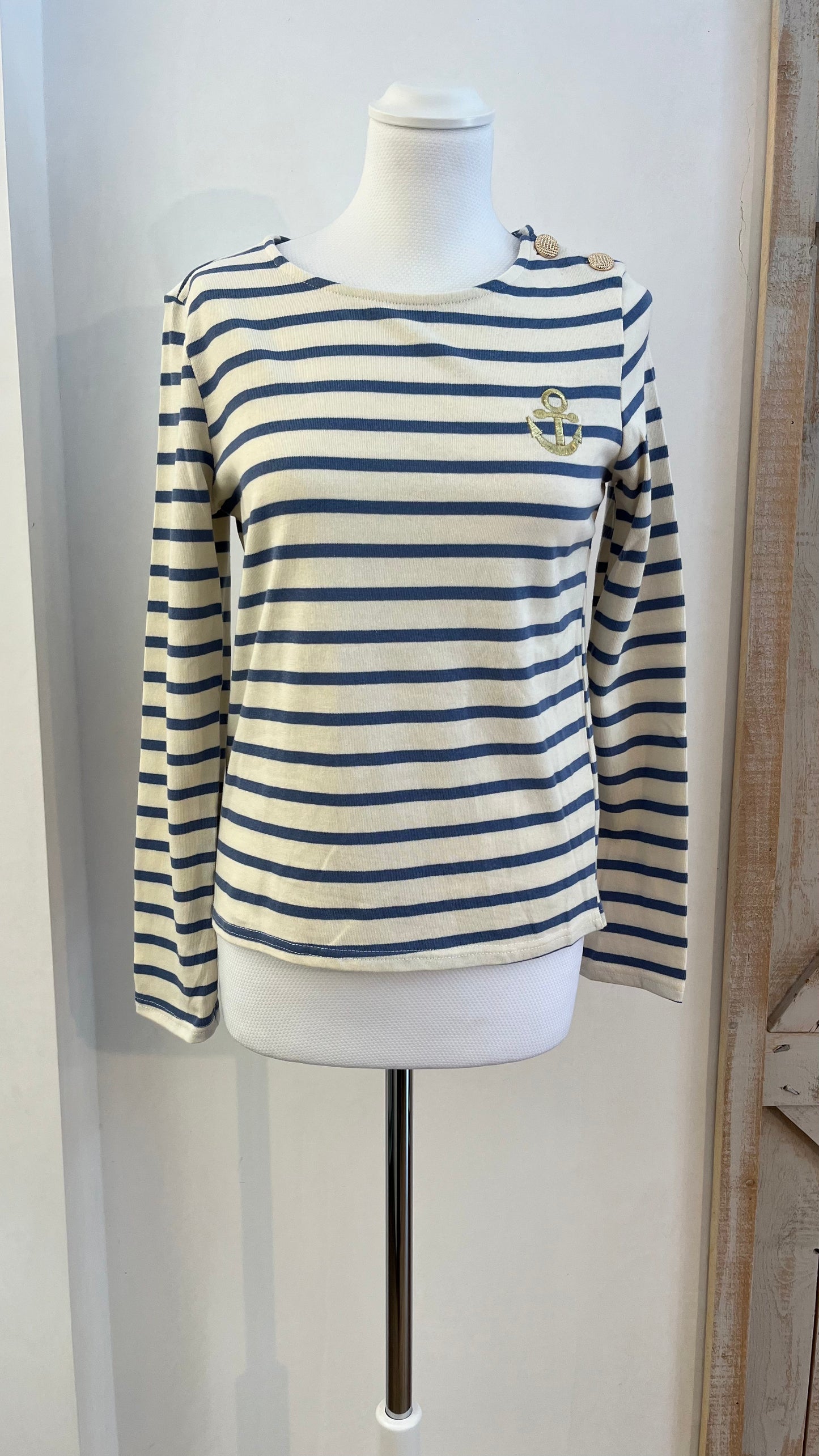 Maglia di cotone a righe con ricamo