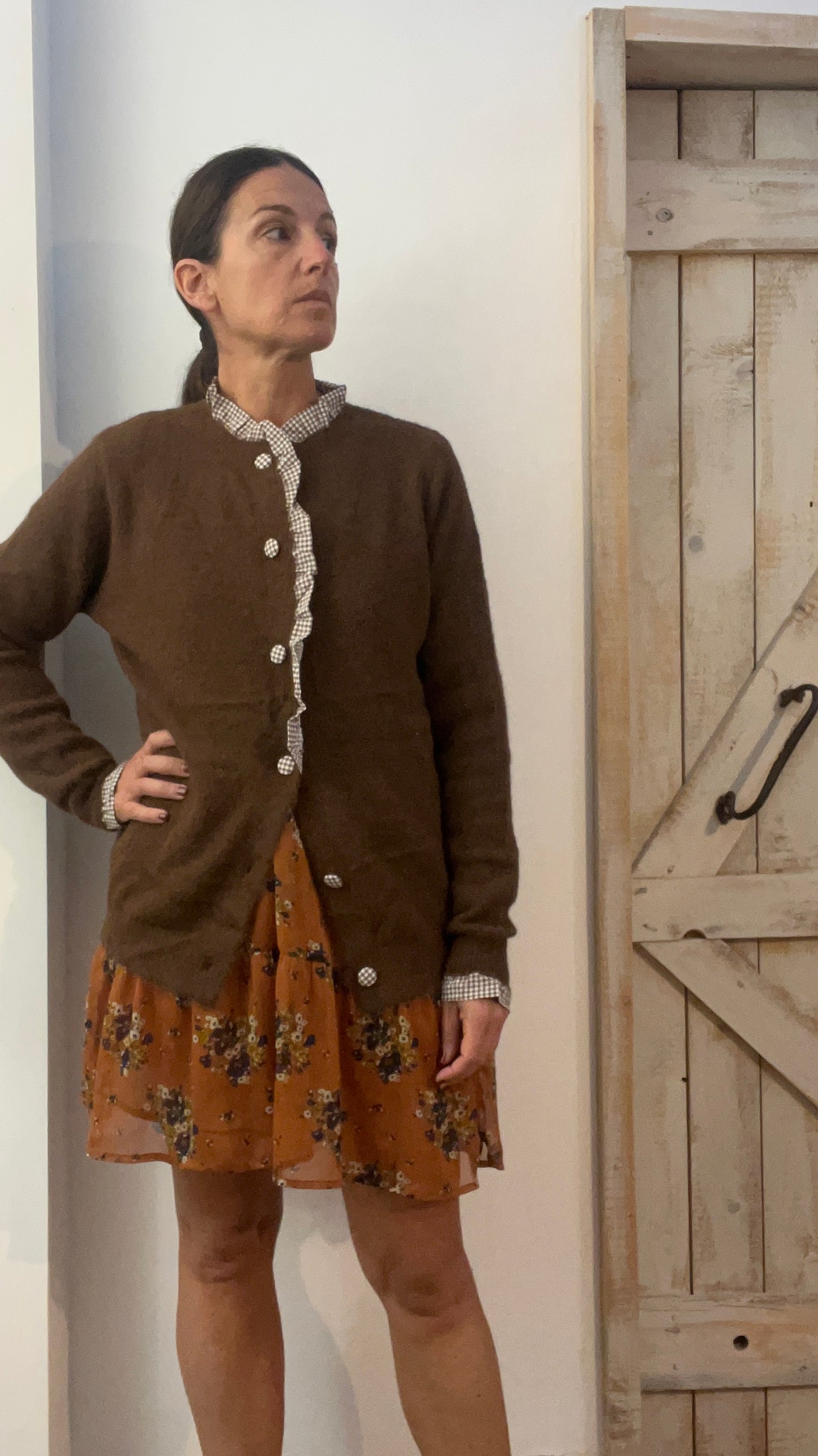 Maglione di lana con rouches Vichy