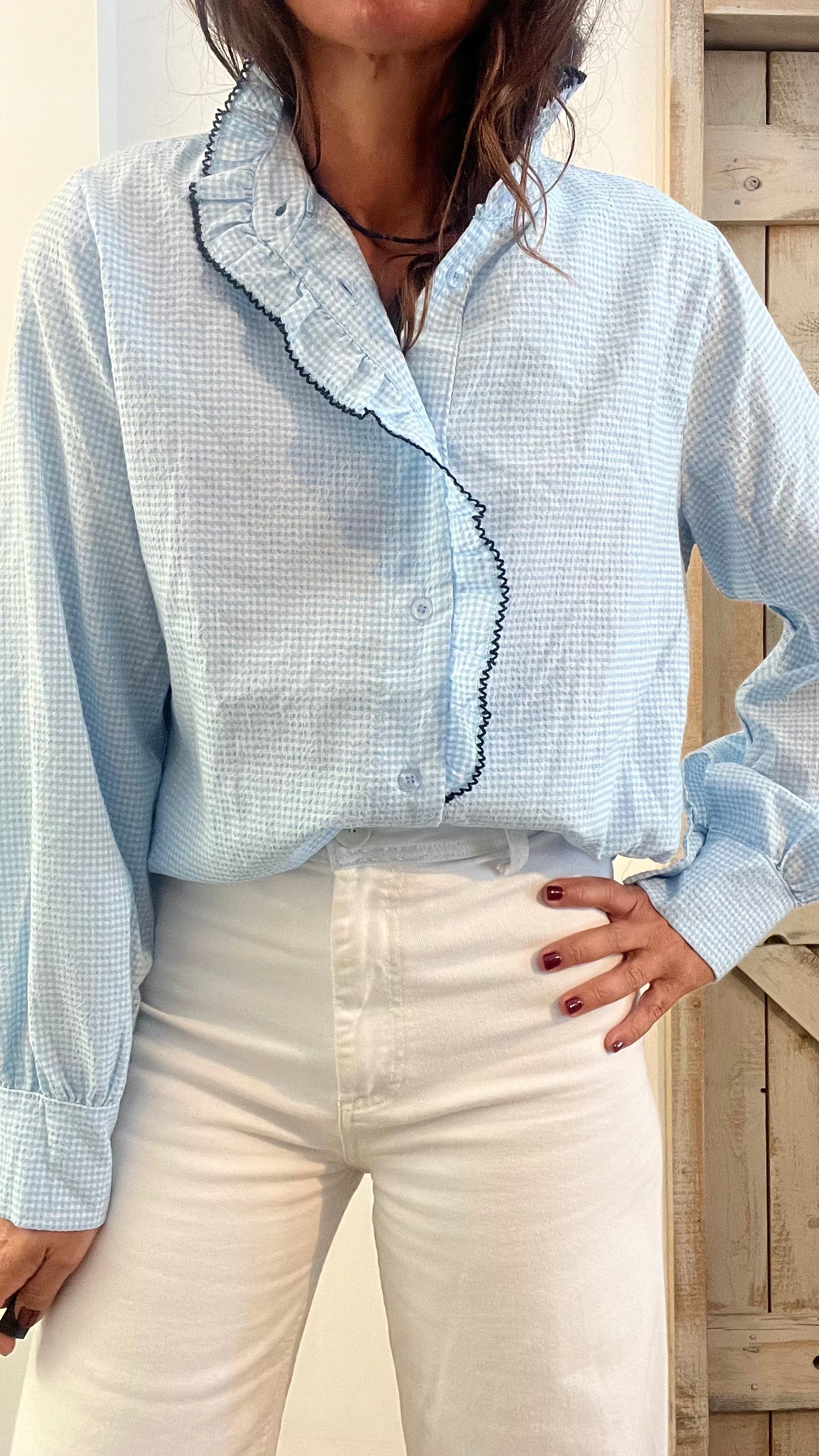 Camicia di cotone seersucker