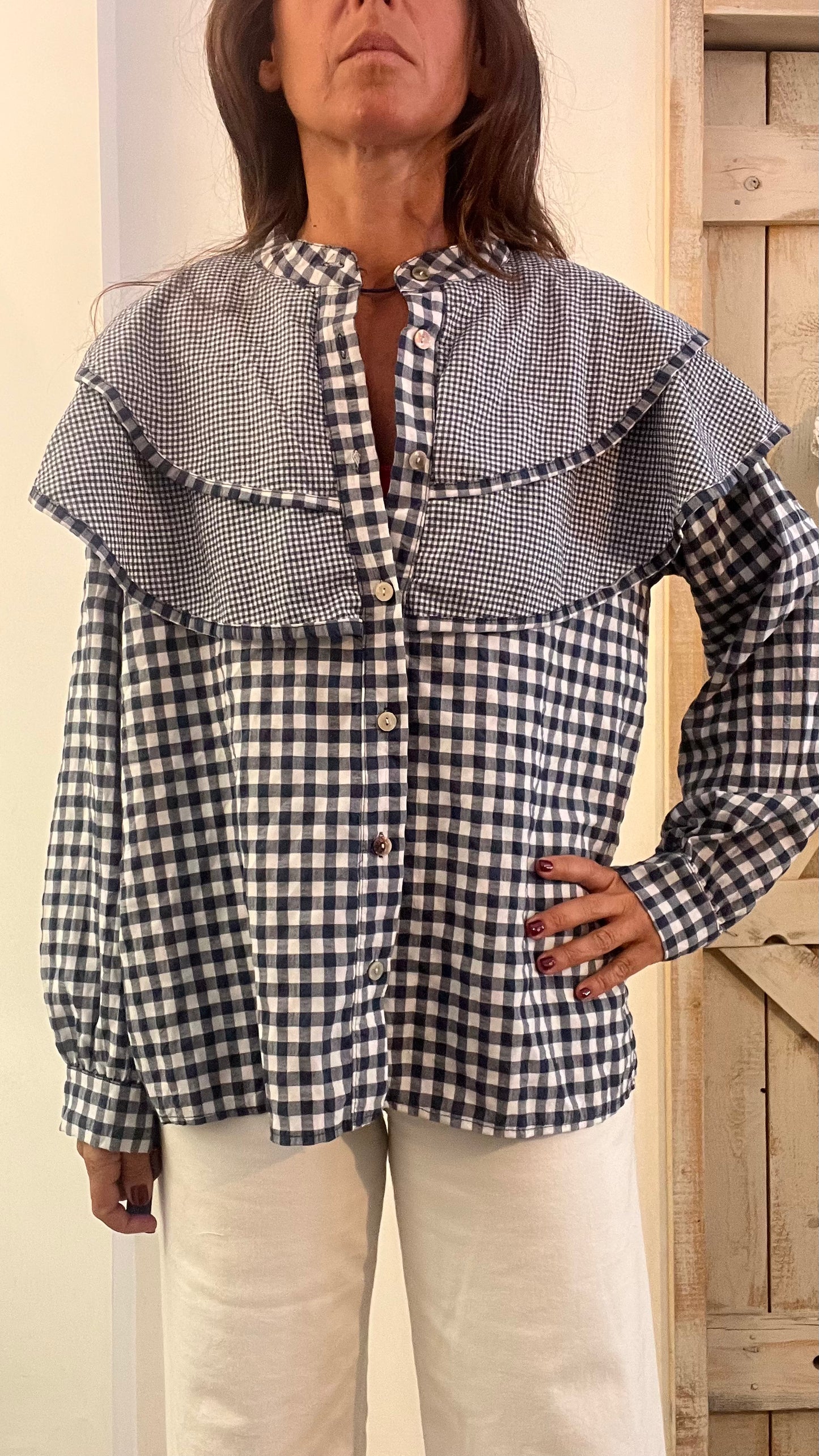 Camicia Vichy con maxi collo