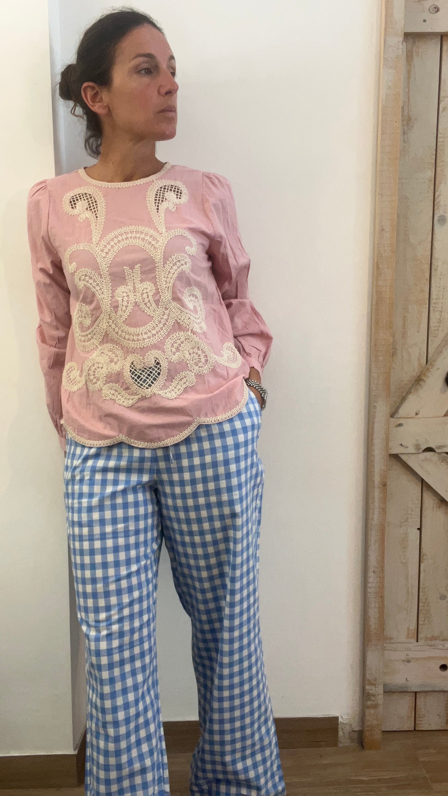 Camicia di cotone con inserti in pizzo