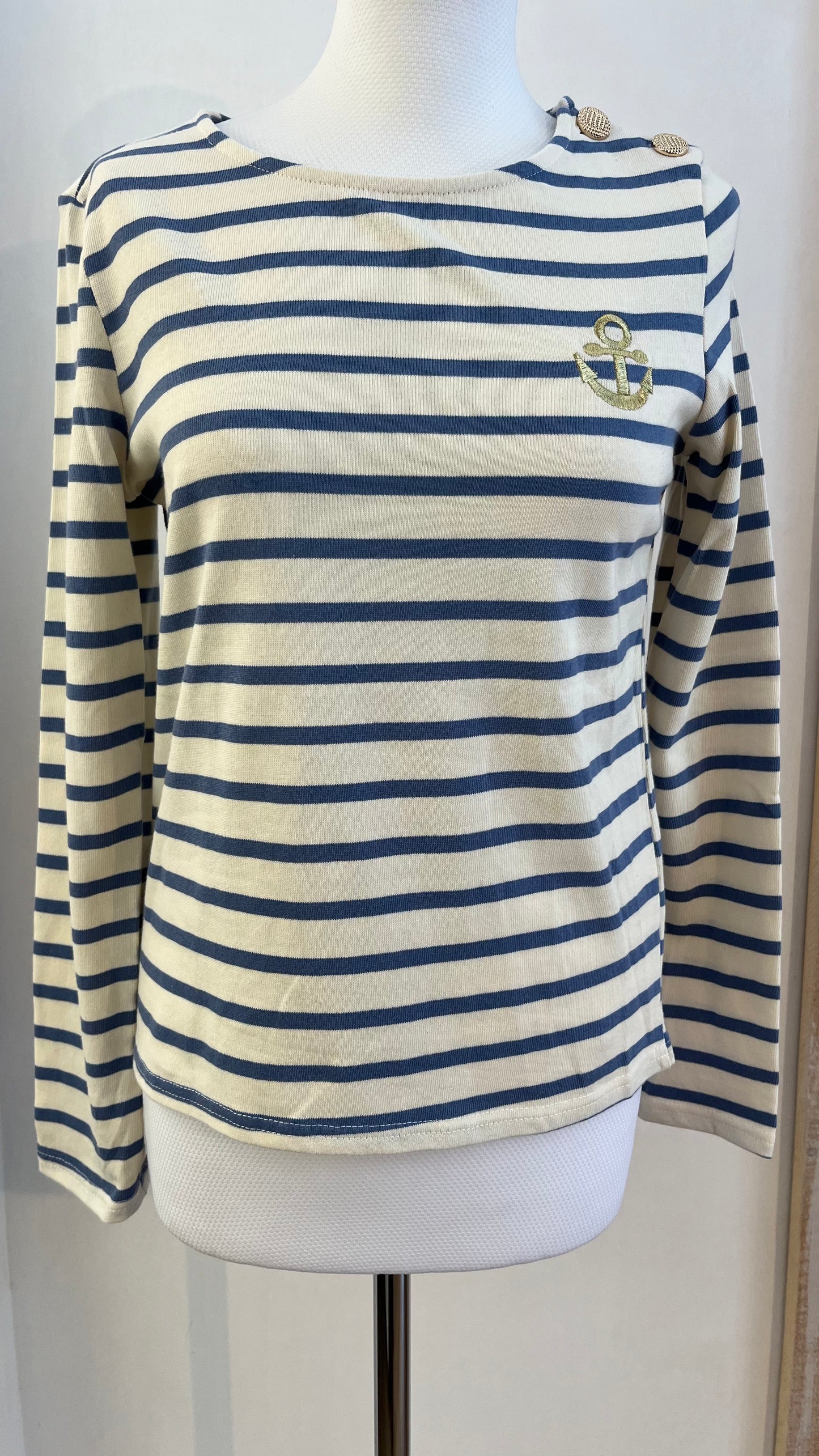 Maglia di cotone a righe con ricamo