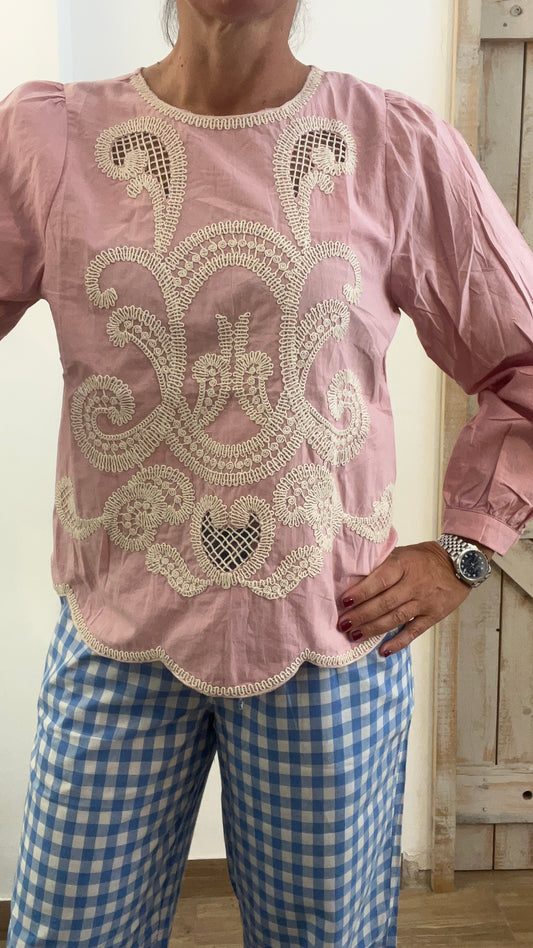 Camicia di cotone con inserti in pizzo