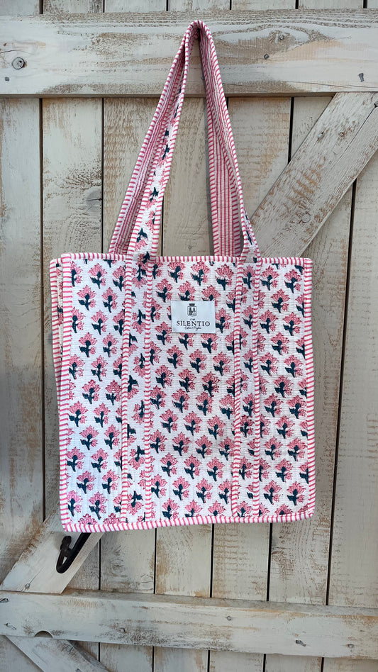 Shopper di cotone padded stampata a mano