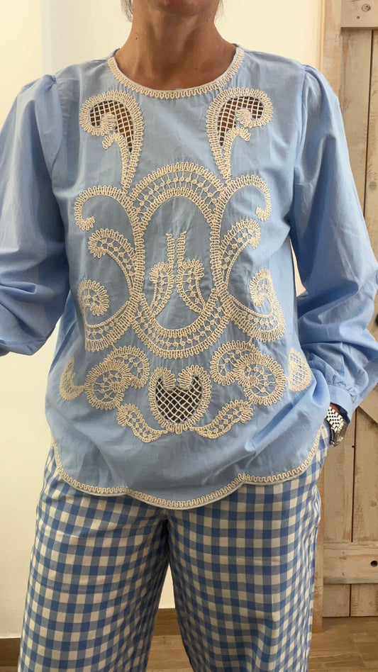 Camicia di cotone con inserti di pizzo