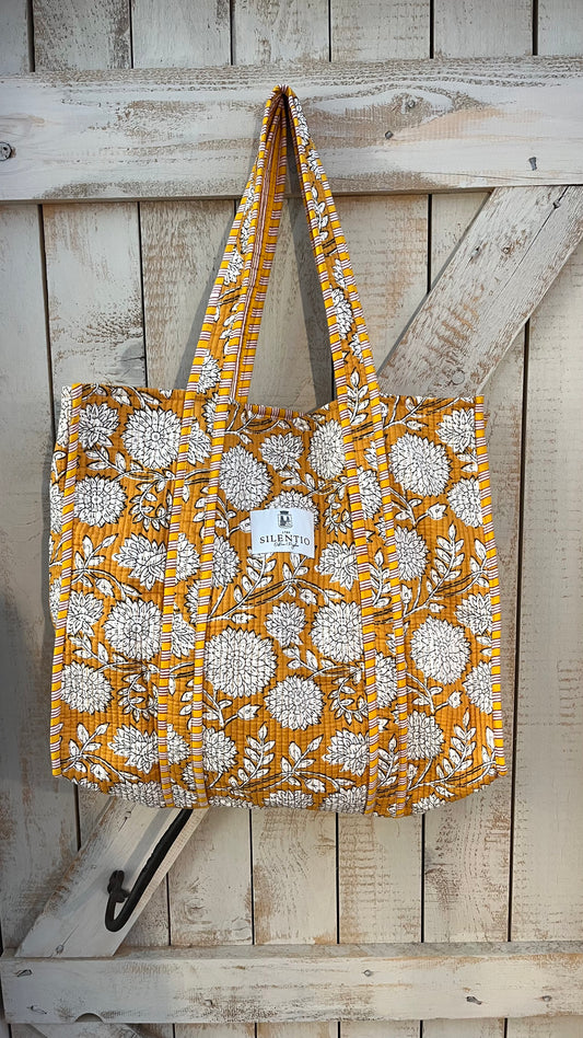 Maxi shopper di cotone padded stampata a mano