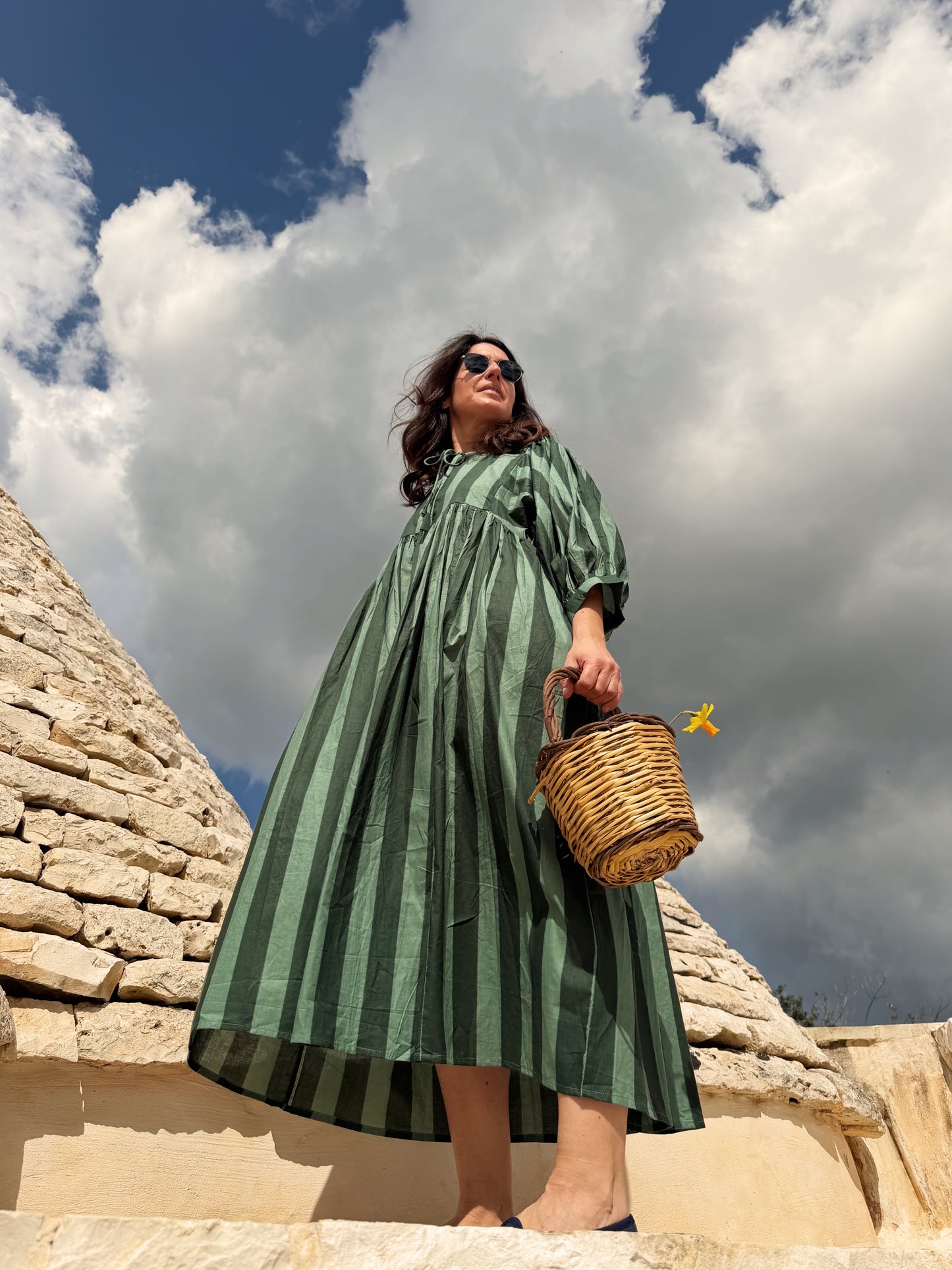 Abito di cotone a maxi righe