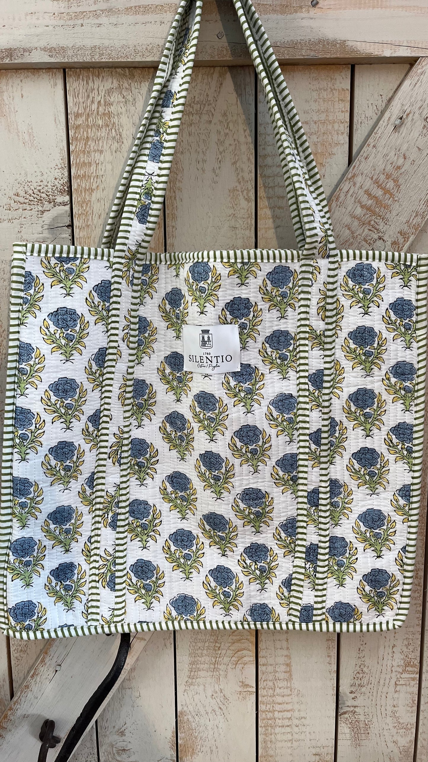 Maxi Shopper di cotone padded stampata a mano