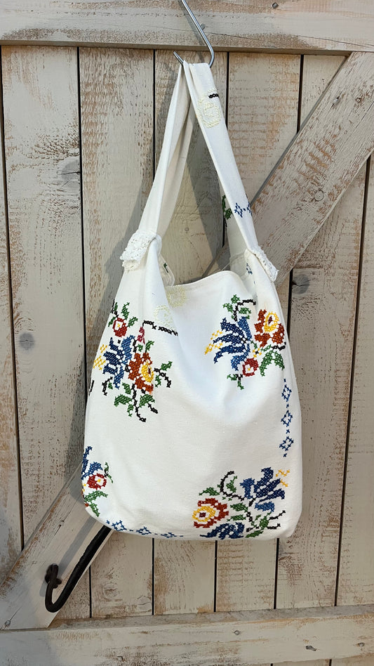 Shopper di cotone ricamata