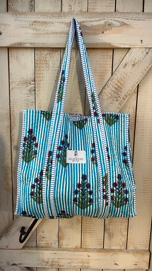 Maxi shopper di cotone padded stampata a mano