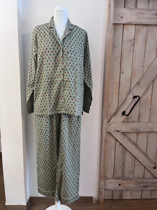 Hand-printed cotton pajamas