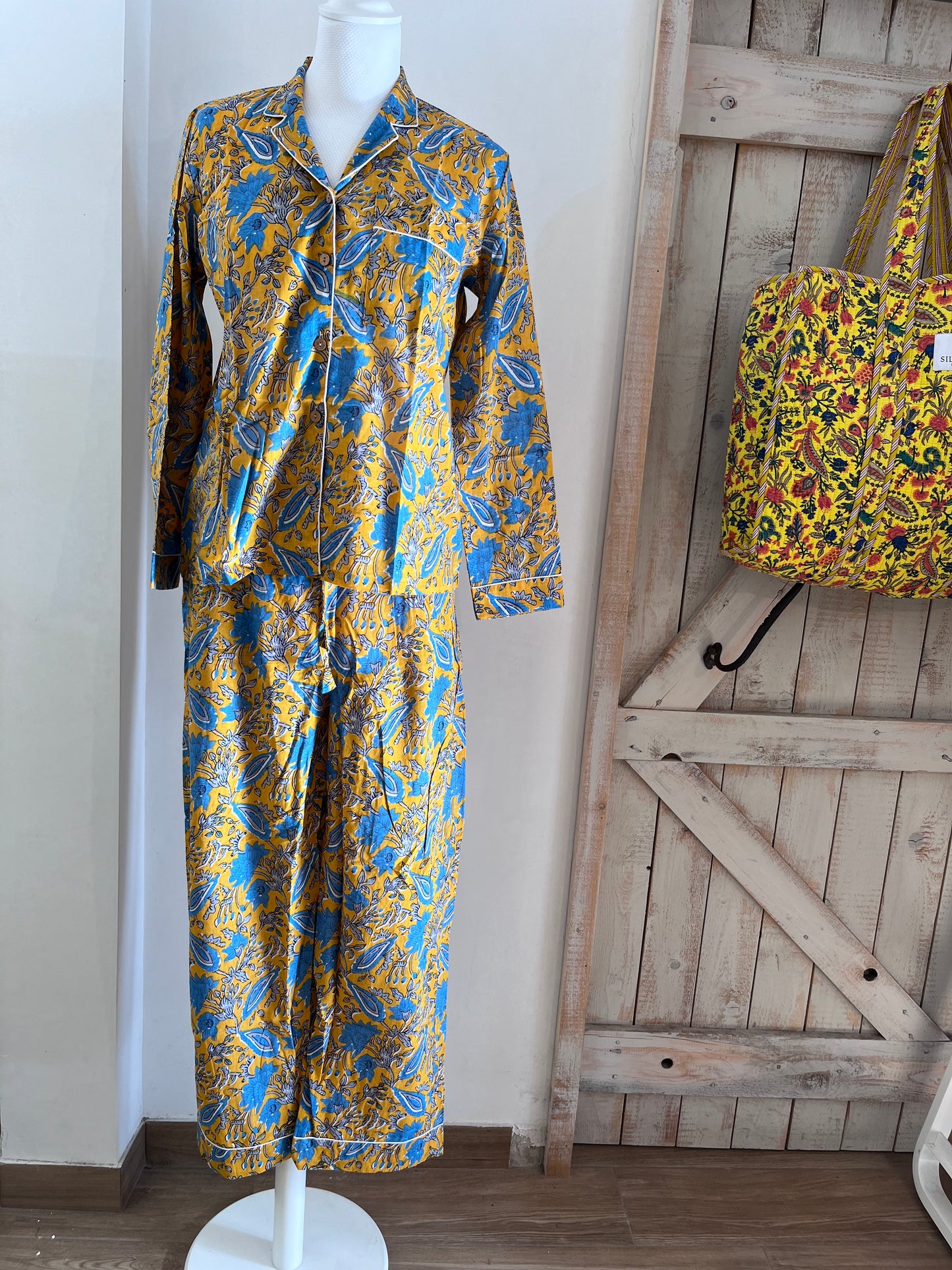 Hand-printed cotton pajamas