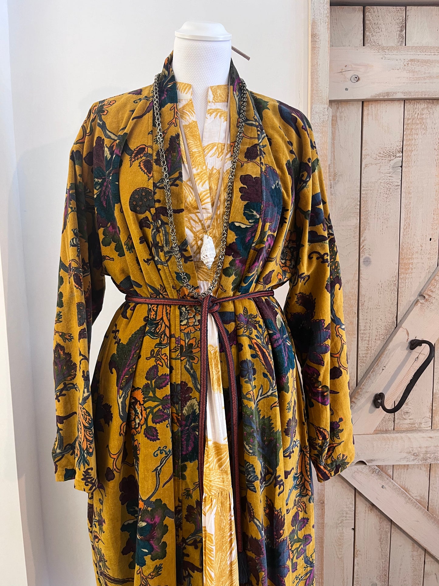 Velvet dressing gown with belt