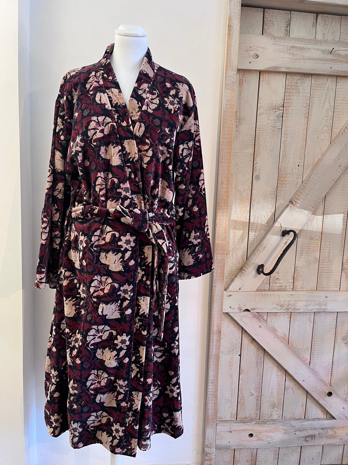 Velvet dressing gown with belt