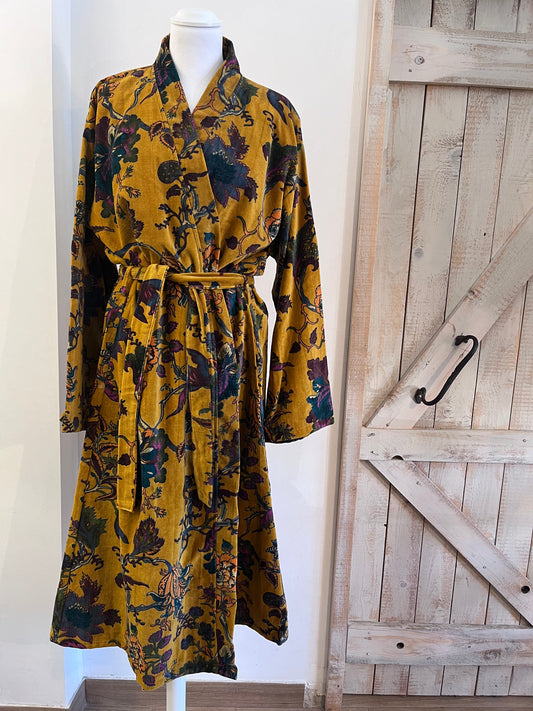 Velvet dressing gown with belt