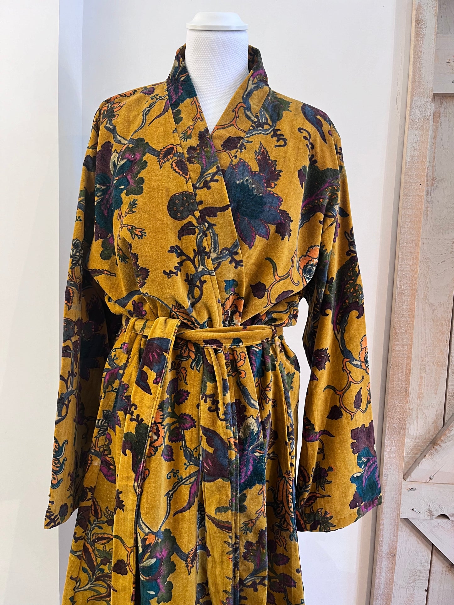 Velvet dressing gown with belt