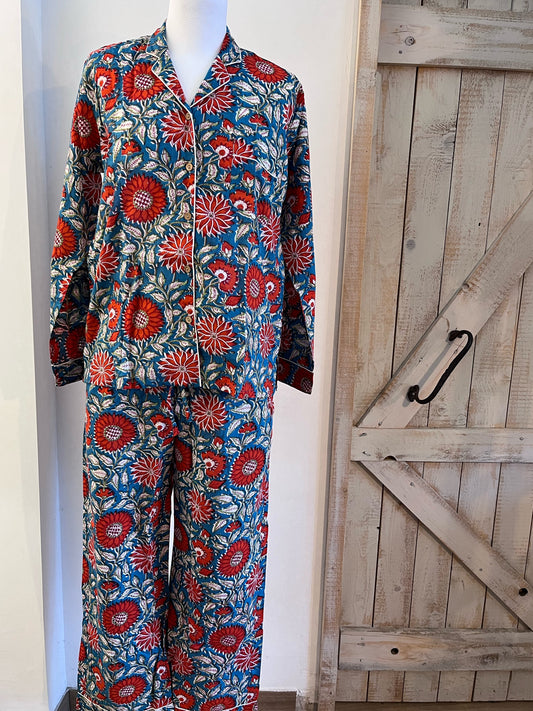 Hand-Printed cotton pajamas