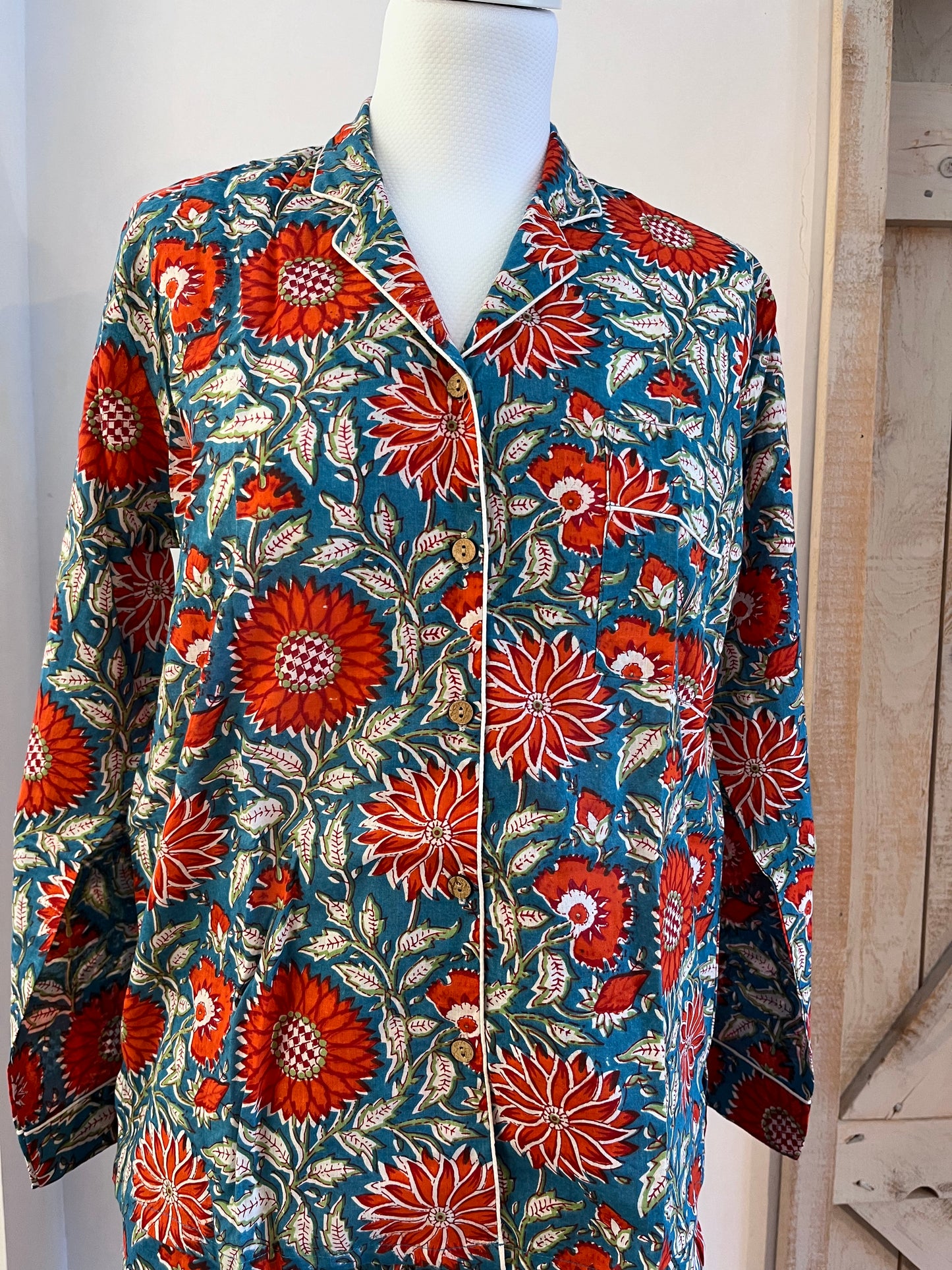 Hand-Printed cotton pajamas